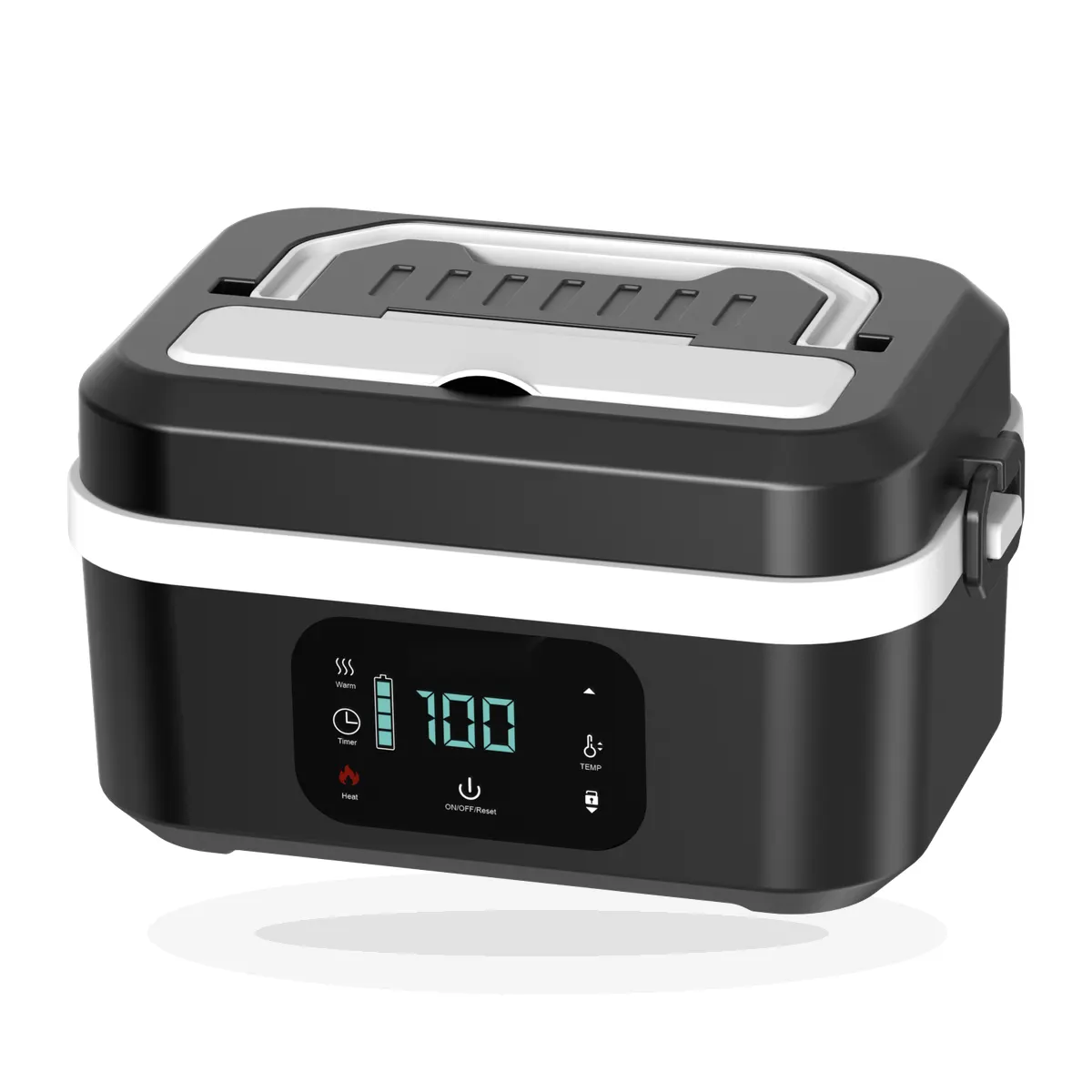  Heated lunch box with 24000mAh cordless battery, 1.2L capacity, digital display & scheduled heating for work travel camping
