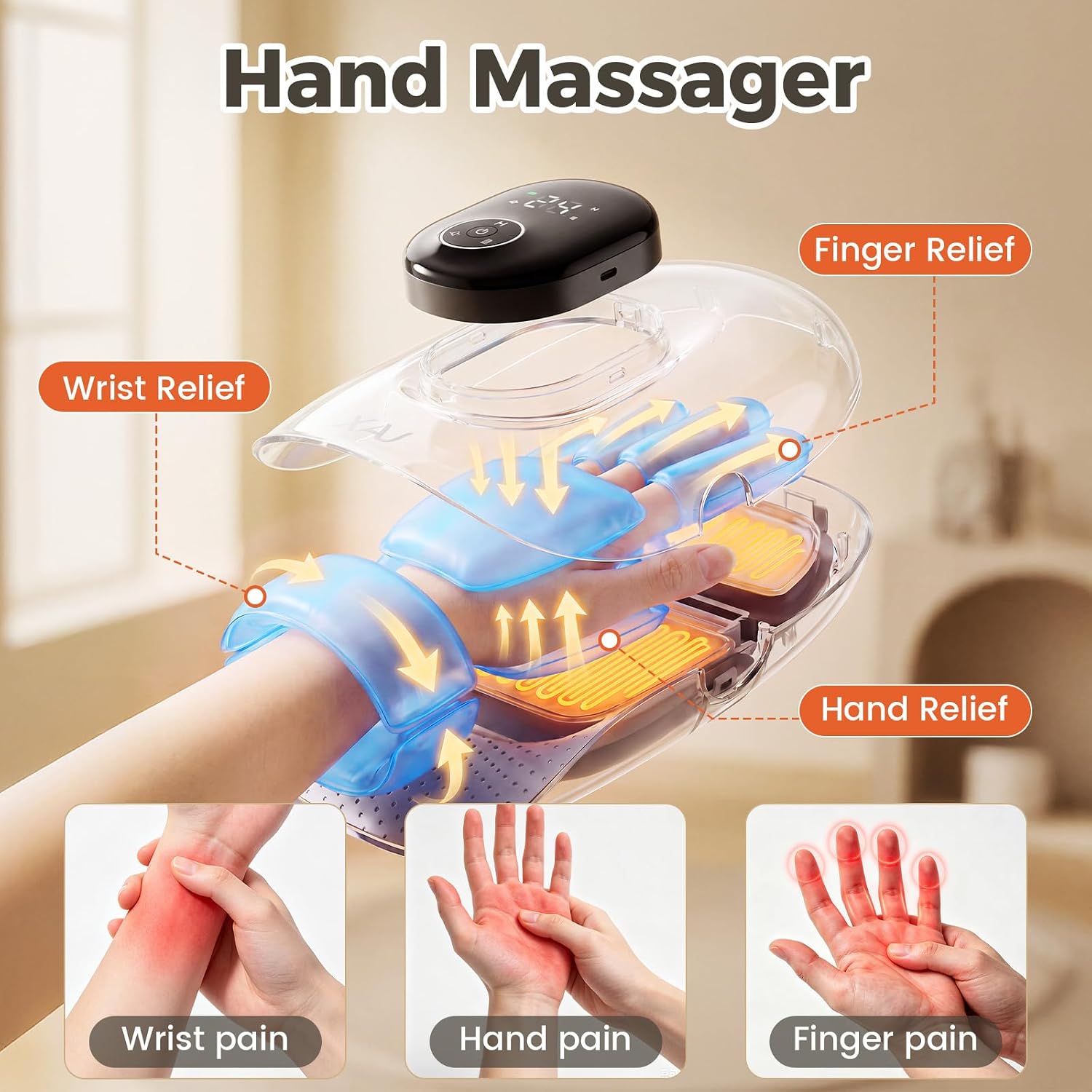 Hand Massager with Heat and Compression, Cordless Electric Hand Massager | 3 Heat Levels, 4 Massage Modes, 5 Pressure Levels - Suitable for Hand Relaxation, Gifts for Women & Men(White)