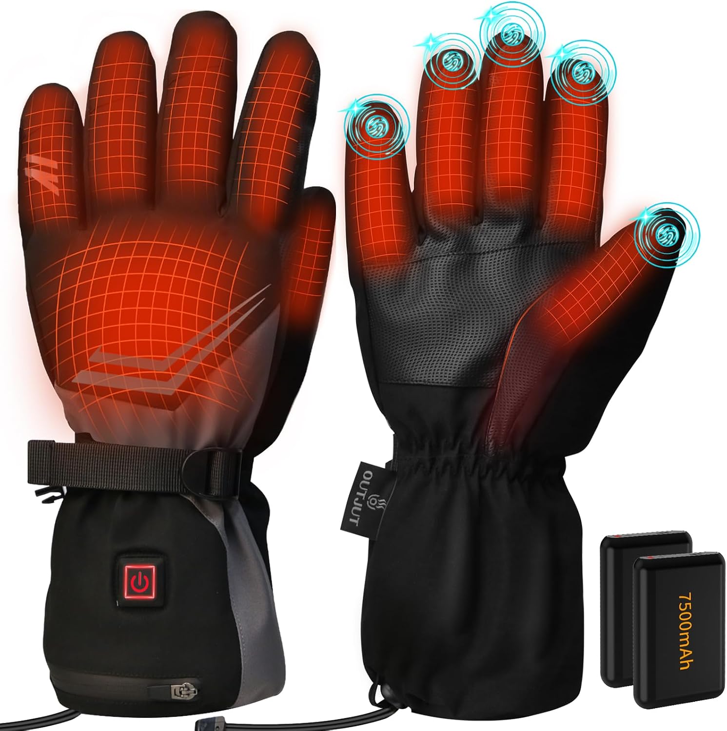 Heated Gloves, 7500mAh Rechargeable Heated Gloves for Men Women, 3 Heating Modes, Portable Touchscreen Thermal Glove Hand Warmers for Outdoor Work, Motorbike Cycling, Camping Hiking, XL