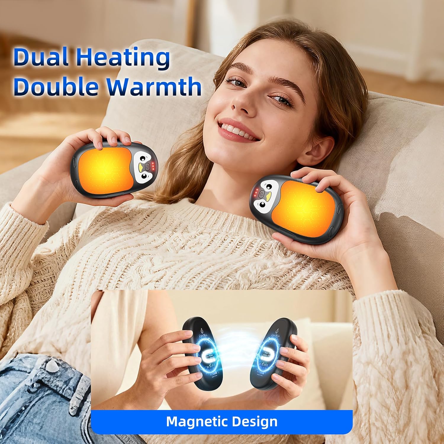 Hand Warmers Rechargeable, 8000mAh Electric Handwarmers, 2 pack Pocket HandWarmer, 3 Levels Heating, Portable for Pocket, Gloves, Golf Skiing Camping, Tech Gifts for Men Women, Black