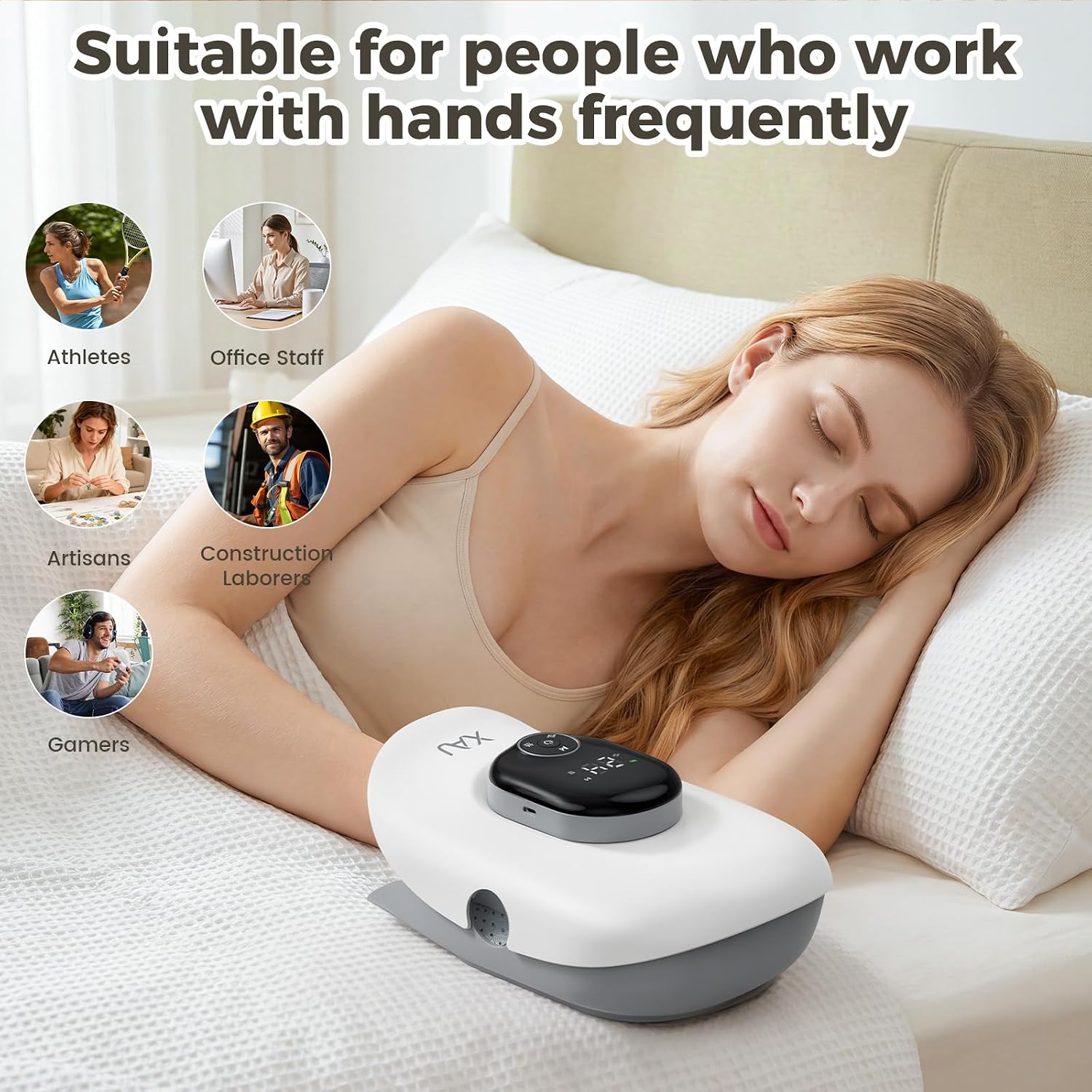 Hand Massager with Heat and Compression, Cordless Electric Hand Massager | 3 Heat Levels, 4 Massage Modes, 5 Pressure Levels - Suitable for Hand Relaxation, Gifts for Women & Men(White)