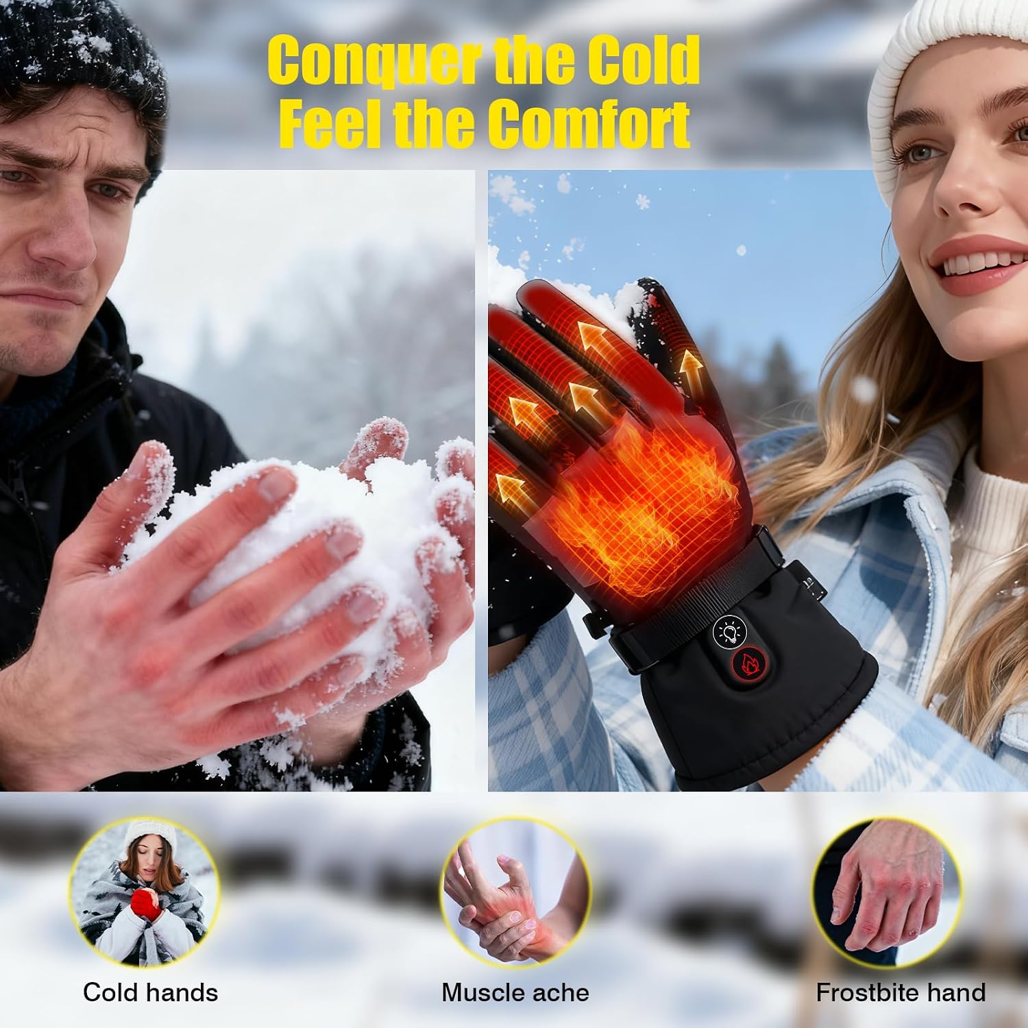 Heated Gloves with Light, 7500mAh Rechargeable Heated Gloves for Men Women, 3 Heating Modes, Portable Touchscreen Thermal Glove Hand Warmers for Outdoor Work, Motorcycling, Camping Hiking, L