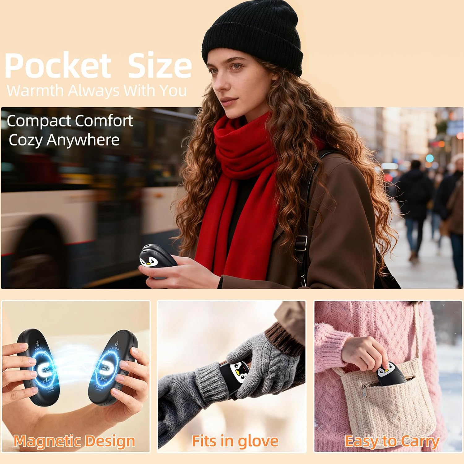 Rechargeable Hand Warmers, 8000mAh Electric Handwarmers, Magnetic Hand Warmer 2 pack, 3 Levels Heater, Up to 52℃, Portable for Pocket,Gloves,Golf Skiing Camping,Tech Gifts for Men Women,Black