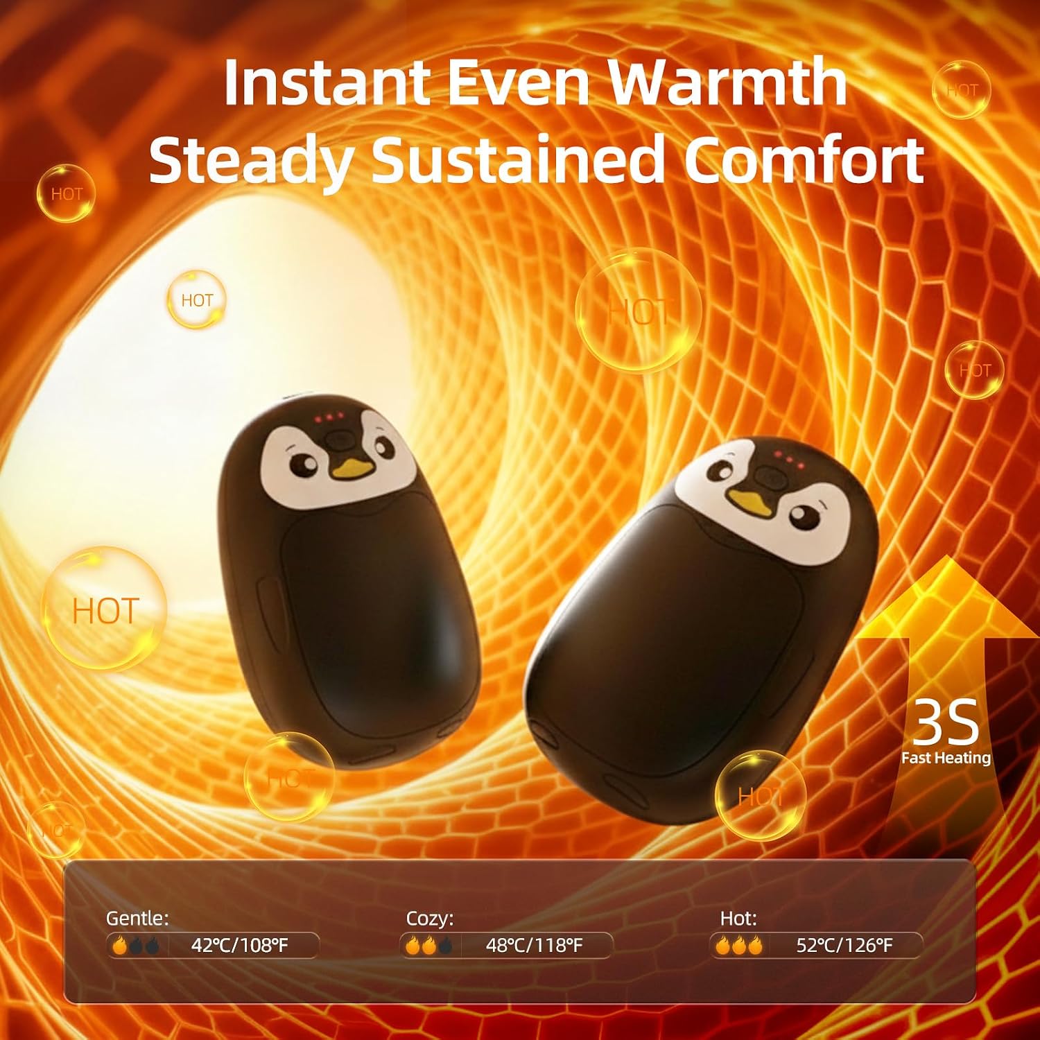 Rechargeable Hand Warmers, 8000mAh Electric Handwarmers, Magnetic Hand Warmer 2 pack, 3 Levels Heater, Up to 52℃, Portable for Pocket,Gloves,Golf Skiing Camping,Tech Gifts for Men Women,Black