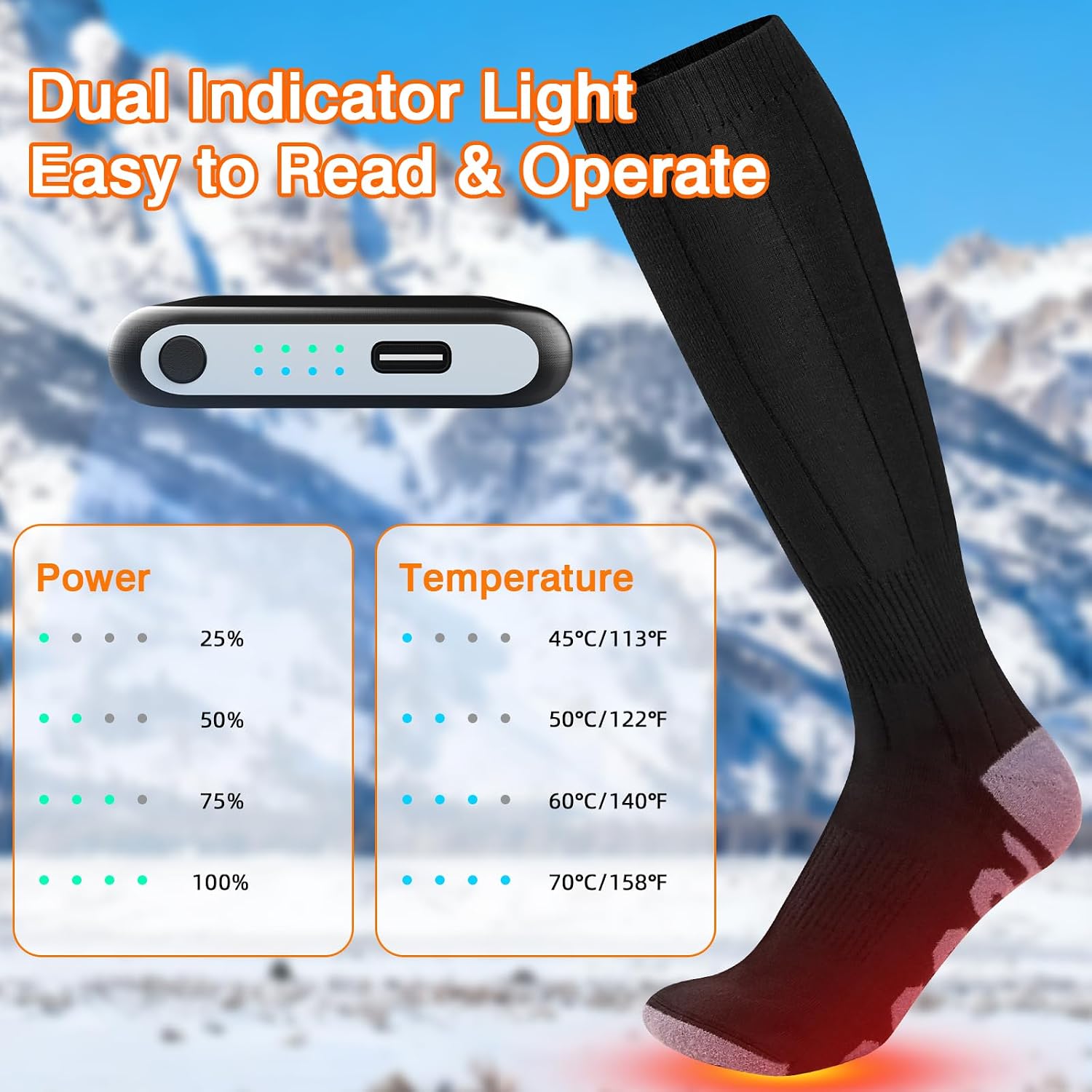 Heated Socks for Men Women,Ferdiiz 7500mAh Rechargeable Battery Winter Warmers with 4 Heat Levels,Full Foot Electric Heating Socks for Skiing, Hiking,Cycling | Machine Washable Cold Foot Warmer