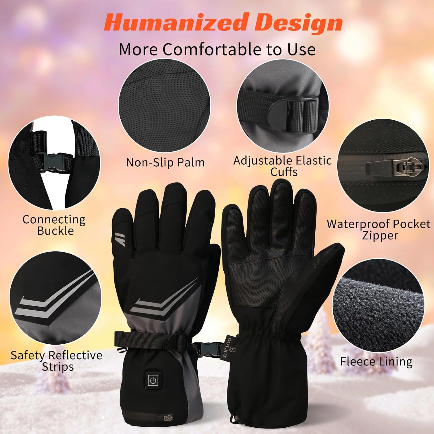 Heated Gloves, 7500mAh Rechargeable Heated Gloves for Men Women, 3 Heating Modes, Portable Touchscreen Thermal Glove Hand Warmers for Outdoor Work, Motorbike Cycling, Camping Hiking, XL