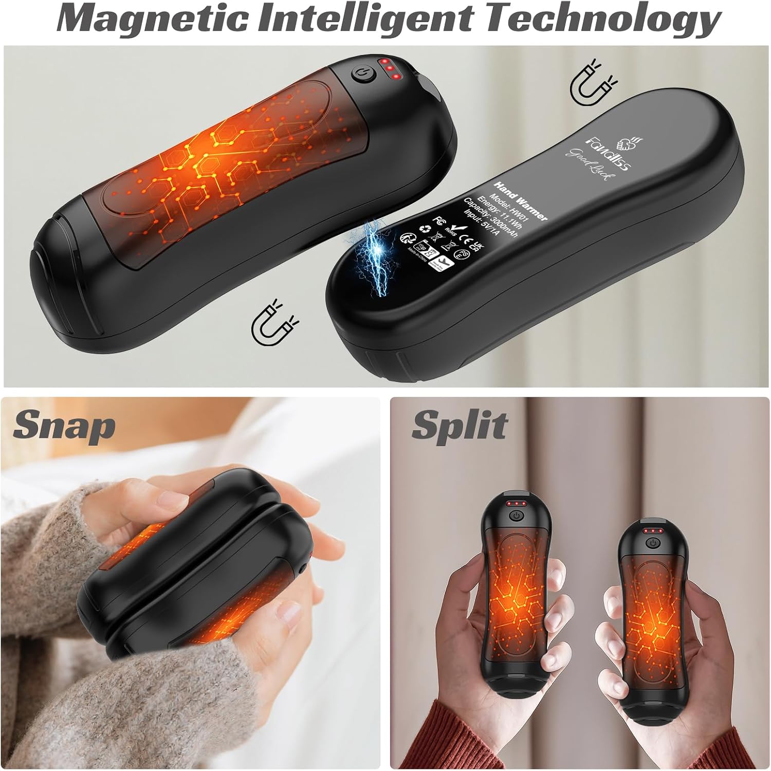 2-in-1 Hand Warmer,Cylindrical,Portable 6000mAh,3 Heat Modes | Pocket heater,compact lightweight and practical, great for camping, travel, outdoor work,daily use & ideal gift for everyone