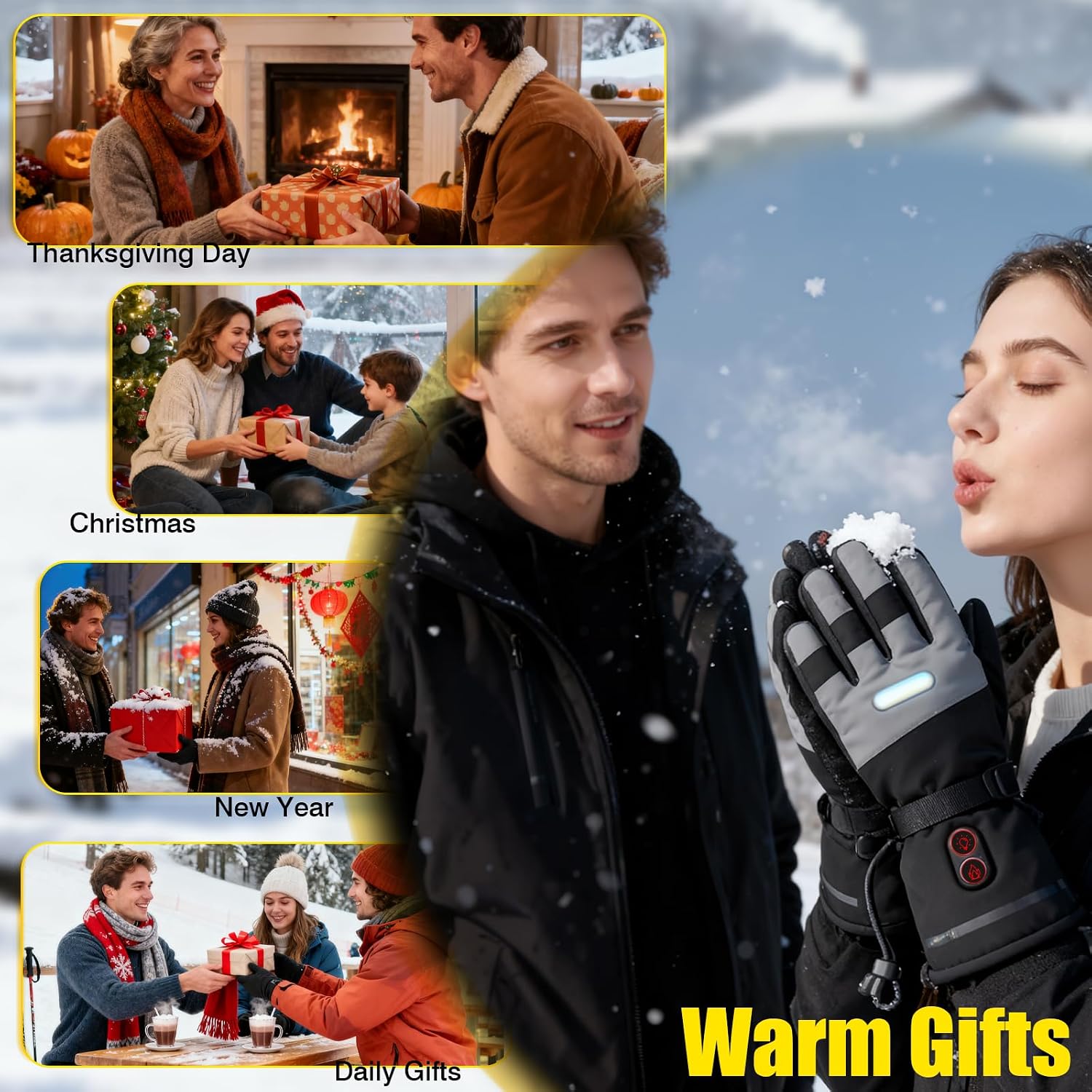 Heated Gloves with Light, 7500mAh Rechargeable Heated Gloves for Men Women, 3 Heating Modes, Portable Touchscreen Thermal Glove Hand Warmers for Outdoor Work, Motorcycling, Camping Hiking, L