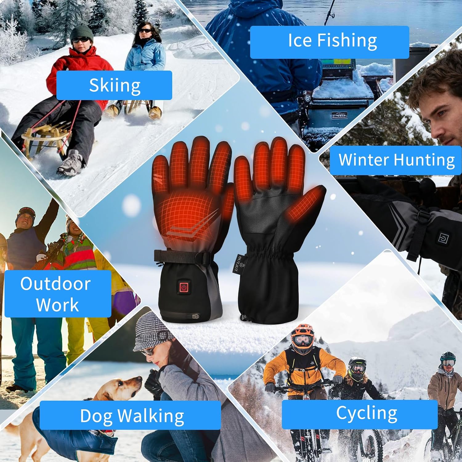 Heated Gloves, 7500mAh Rechargeable Heated Gloves for Men Women, 3 Heating Modes, Portable Touchscreen Thermal Glove Hand Warmers for Outdoor Work, Motorbike Cycling, Camping Hiking, XL