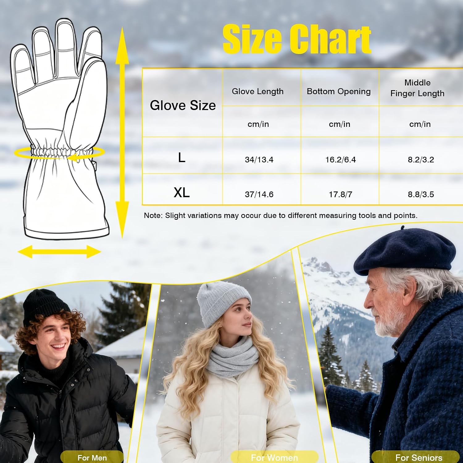 Heated Gloves with Light, 7500mAh Rechargeable Heated Gloves for Men Women, 3 Heating Modes, Portable Touchscreen Thermal Glove Hand Warmers for Outdoor Work, Motorcycling, Camping Hiking, L