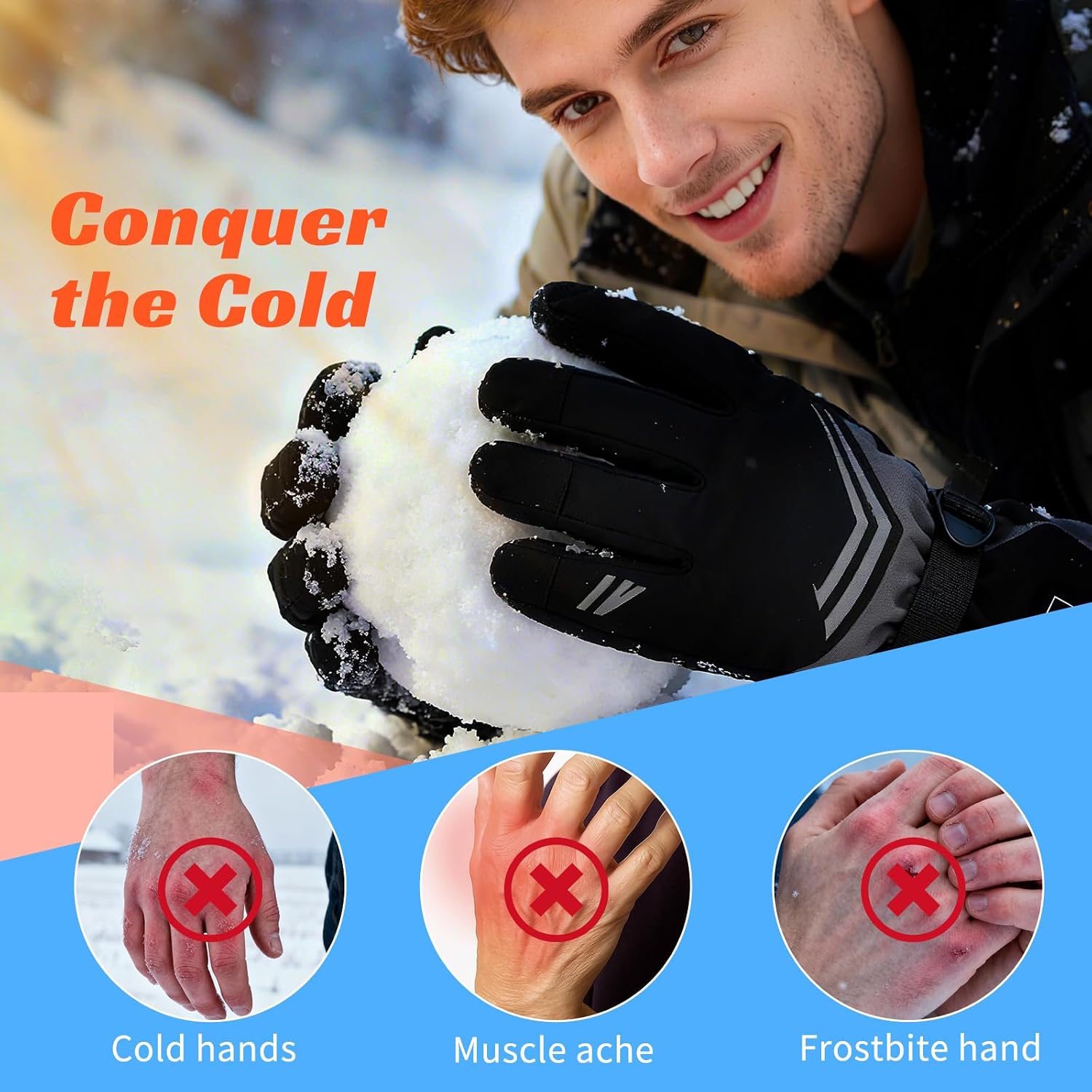 Heated Gloves, 7500mAh Rechargeable Heated Gloves for Men Women, 3 Heating Modes, Portable Touchscreen Thermal Glove Hand Warmers for Outdoor Work, Motorbike Cycling, Camping Hiking, XL
