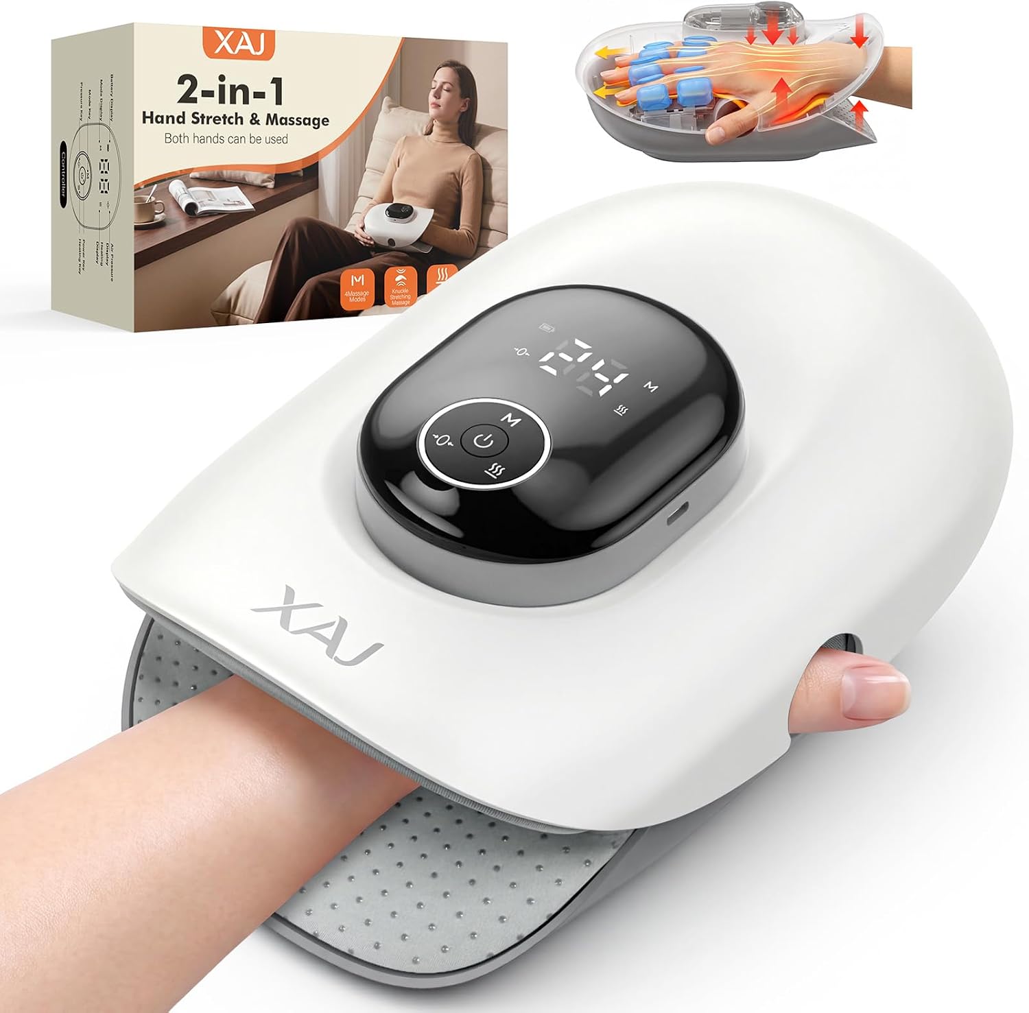 Hand Massager with Heat and Compression, Cordless Electric Hand Massager | 3 Heat Levels, 4 Massage Modes, 5 Pressure Levels - Suitable for Hand Relaxation, Gifts for Women & Men(White)