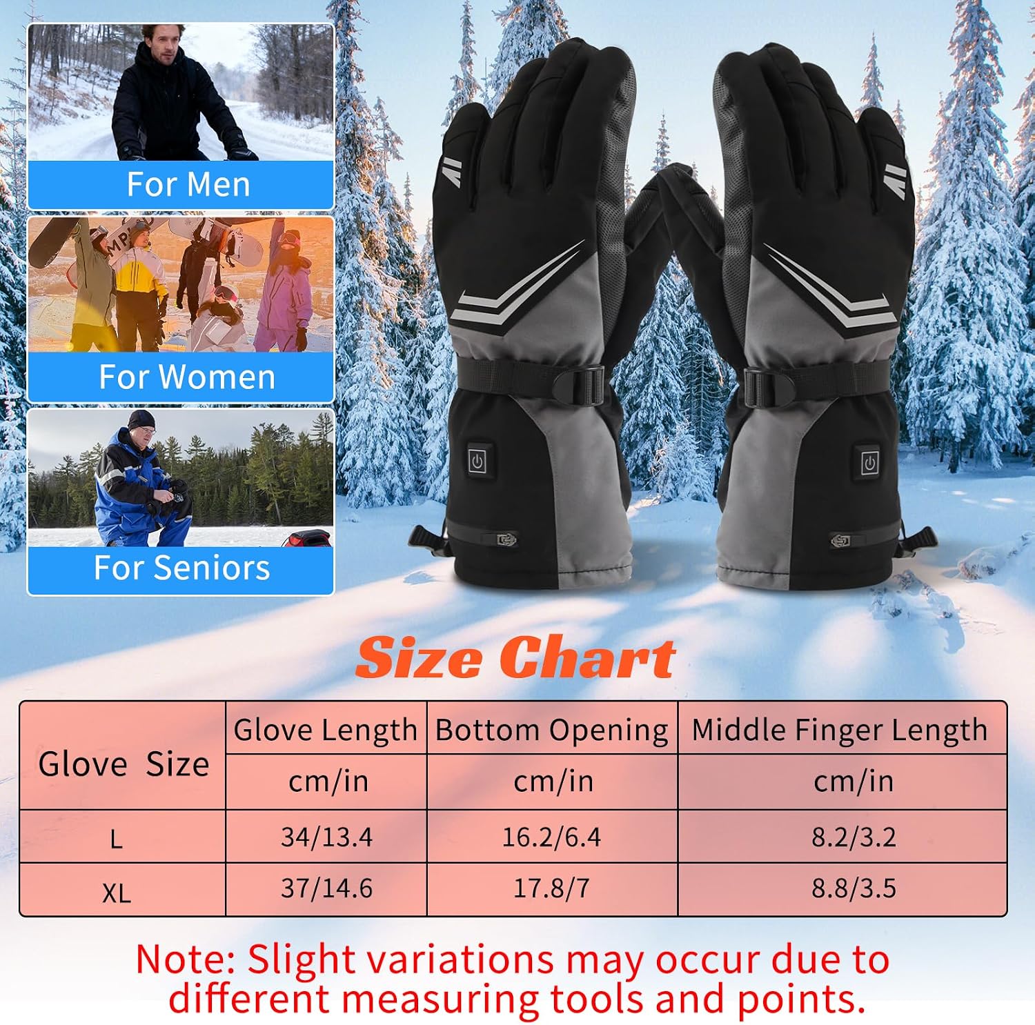 Heated Gloves, 7500mAh Rechargeable Heated Gloves for Men Women, 3 Heating Modes, Portable Touchscreen Thermal Glove Hand Warmers for Outdoor Work, Motorbike Cycling, Camping Hiking, XL