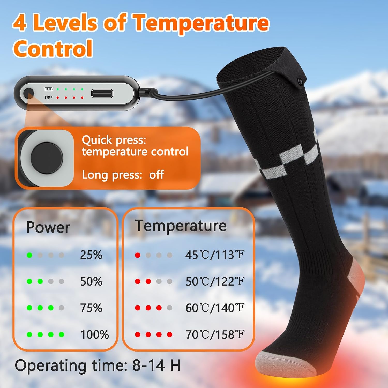 Heated Socks,iKuchelife Rechargeable 7500mAh Batteries Electric Socks,4 Temperature Adjustable Full Foot Winter Socks,Heated Socks for Men Suitable for Skiing Cycling Winter Foot Warmer Gifts