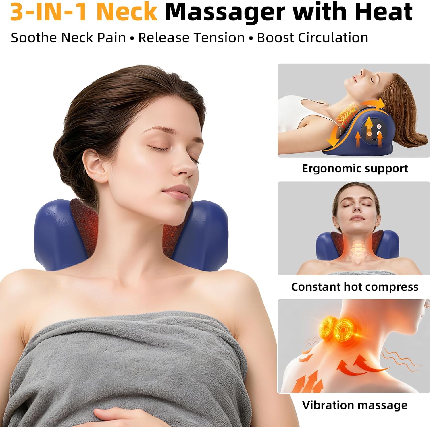 Masajeador de cuello con calor, almohada masajeadora de cuello con 3 modos y calor, masaje eléctrico inalámbrico 3 en 1 de hombro con 2000 mAh, regalo para mujeres y hombres de Navidad | 3-in-1 Wireless Electric Shoulder Massage with 2000mAH, Gift for Wom