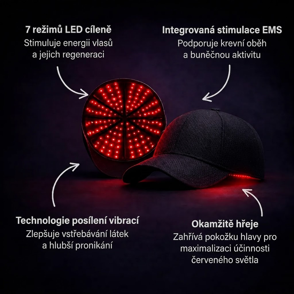 Spektromechanická čepice pro růst vlasů využívající červené světlo