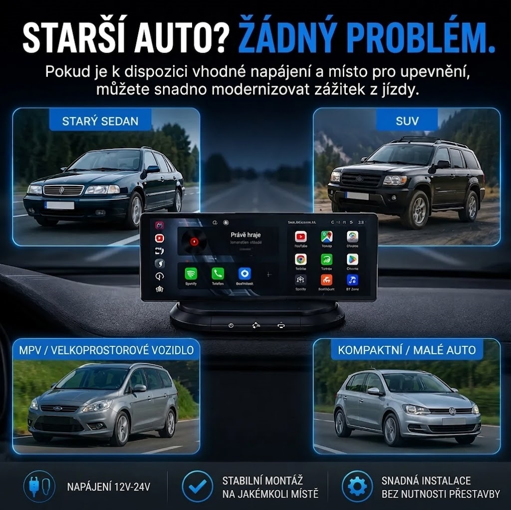 Systém běží na platformě Android 15 a podporuje CarPlay; pro lepší zážitek ze zábavy ve voze nabízí čističku vzduchu, 128 GB úložiště, funkci rozdělené obrazovky a hlasové ovládání Gemini.