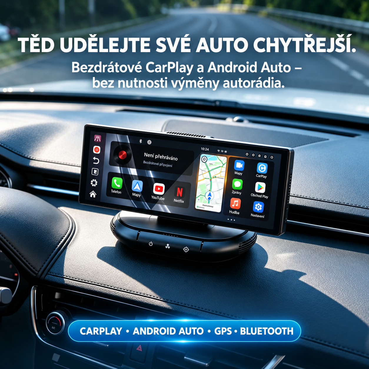 Systém běží na platformě Android 15 a podporuje CarPlay; pro lepší zážitek ze zábavy ve voze nabízí čističku vzduchu, 128 GB úložiště, funkci rozdělené obrazovky a hlasové ovládání Gemini.