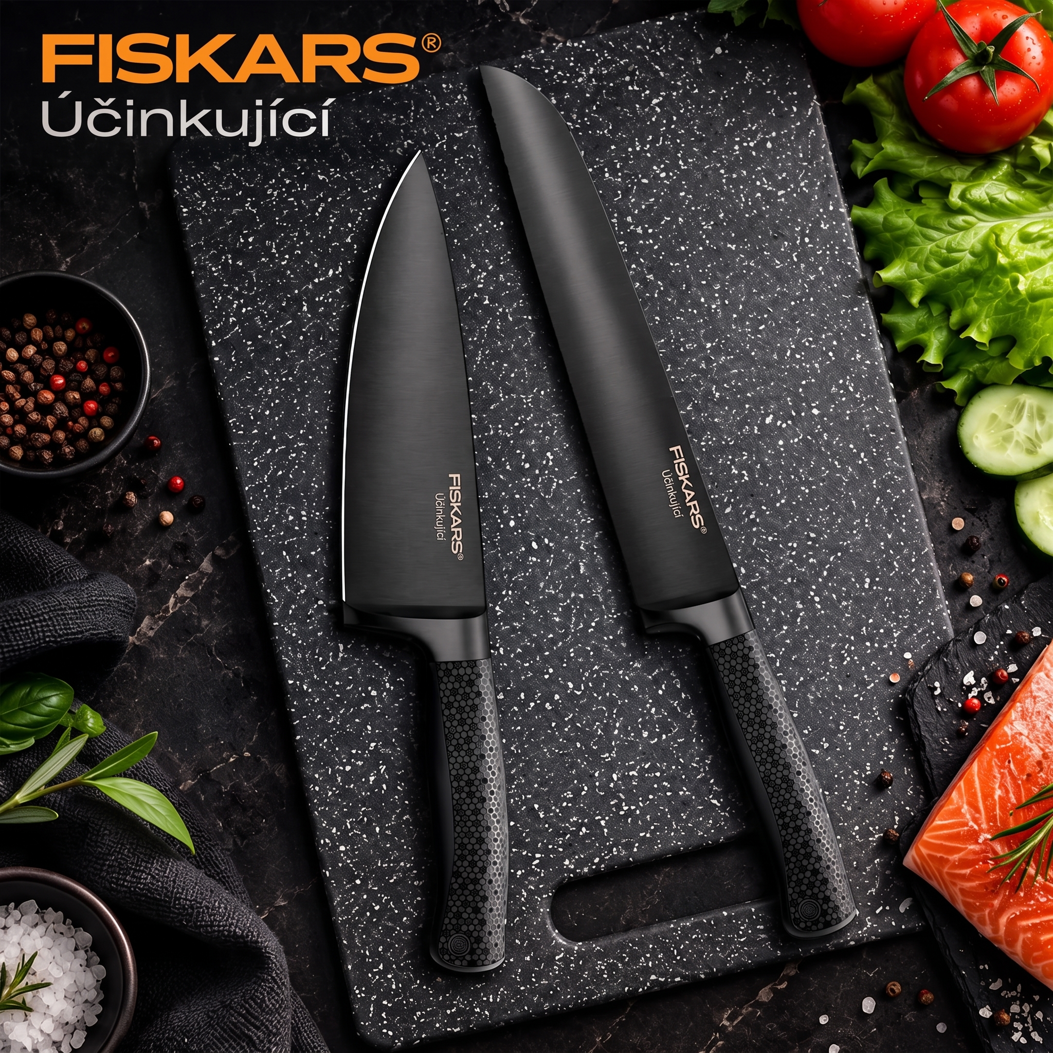 Sada kuchyňských nožů FISKARS® Performer s diamantovým povrchem | Prémiová 5dílná sada v elegantní dárkové krabičce