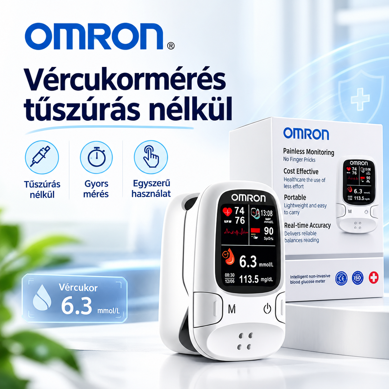 🔥Omron™ – Egyszerű és kényelmes vércukormérés tűszúrás nélkül