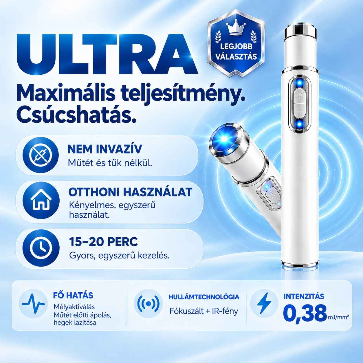 ⚡ A fejlett lökéshullám-technológia támogatja a férfi vitalitást 💪 és segít enyhíteni az izmok, ízületek és inak feszültségét.