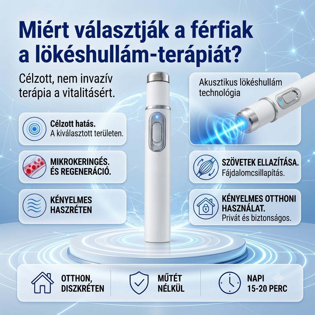 ⚡ A fejlett lökéshullám-technológia támogatja a férfi vitalitást 💪 és segít enyhíteni az izmok, ízületek és inak feszültségét.