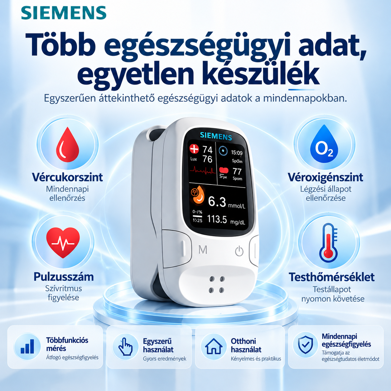 🩸 Szúrásmentes glükózmérő – Siemens | Fájdalommentes glükózmonitorozás otthon 📊