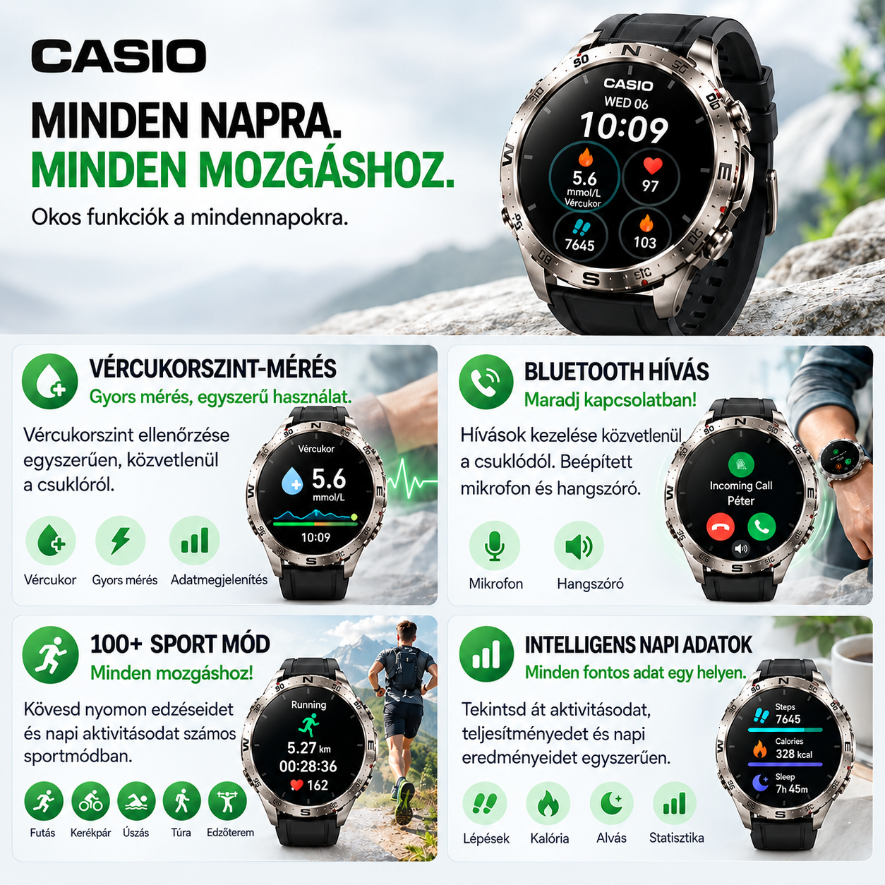 CASIO Okosóra – Modern Technológia, Prémium Megjelenés és Intelligens Funkciók a Mindennapokra