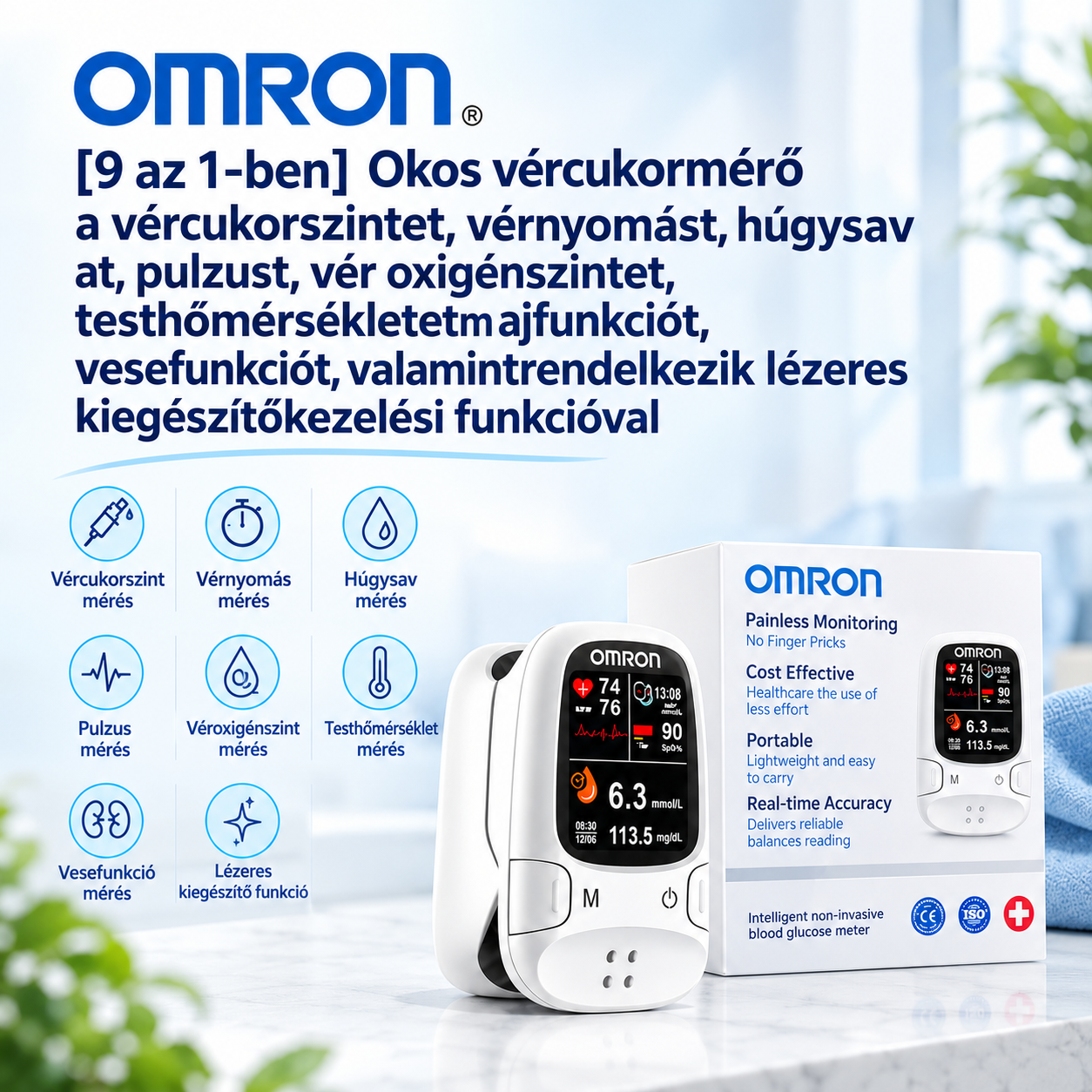 🔥Omron™ – Egyszerű és kényelmes vércukormérés tűszúrás nélkül