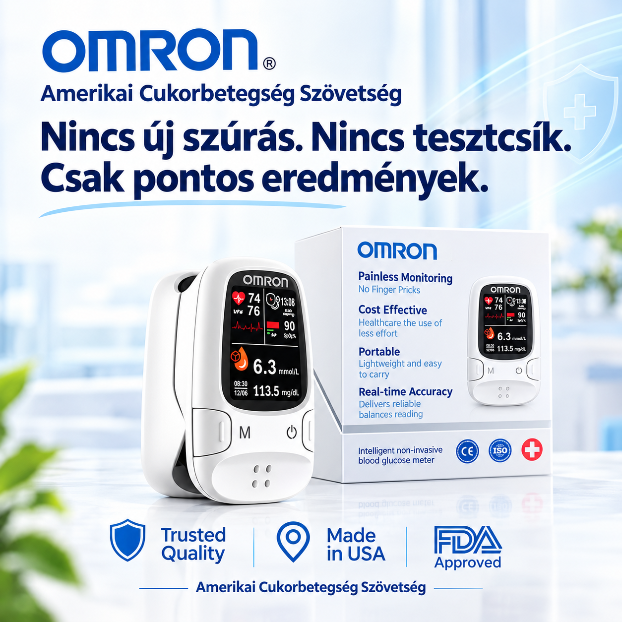 🔥Omron™ – Egyszerű és kényelmes vércukormérés tűszúrás nélkül