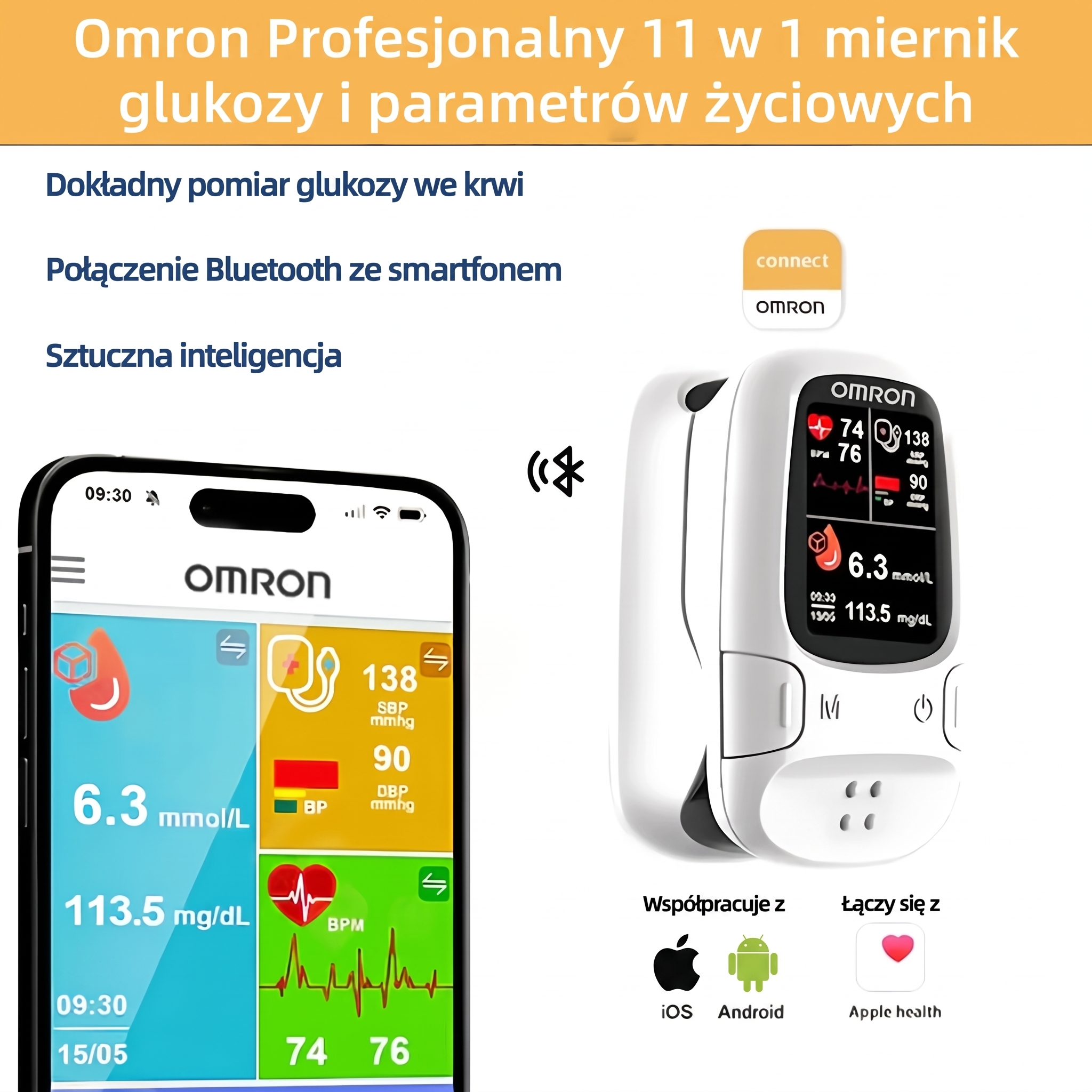 🩸 Omron™ – nowoczesny inteligentny glukometr bez nakłuwania dla wygodnej kontroli glukozy ✨