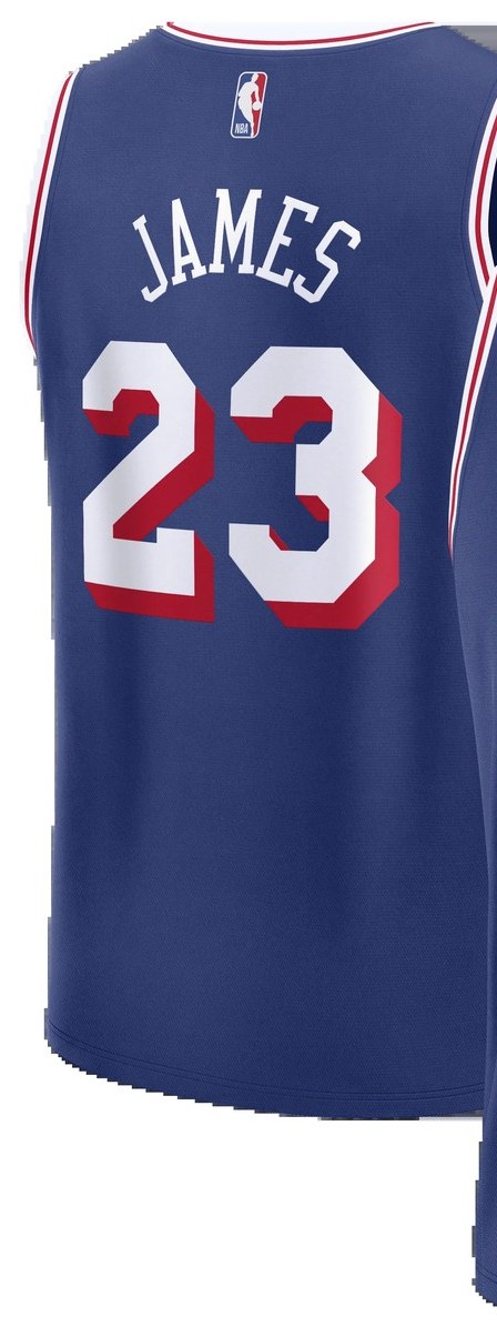 Philadelphia 76ers royal blue Icon Edition jersey with JAMES 23 printed on the back