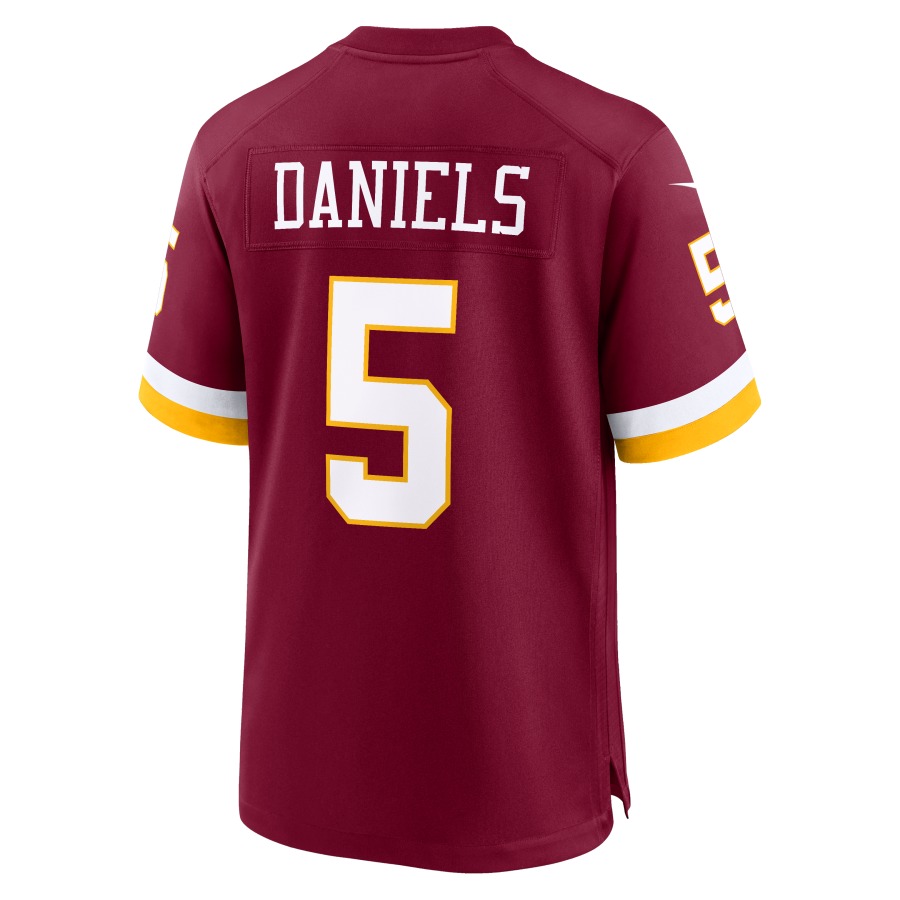 A burgundy Washington Commanders home fan version american football jersey with DANIELS 5 printed in white on the back
