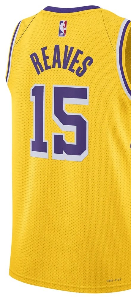 Los Angeles Lakers gold Icon Edition jersey with REAVES 15 printed on the back