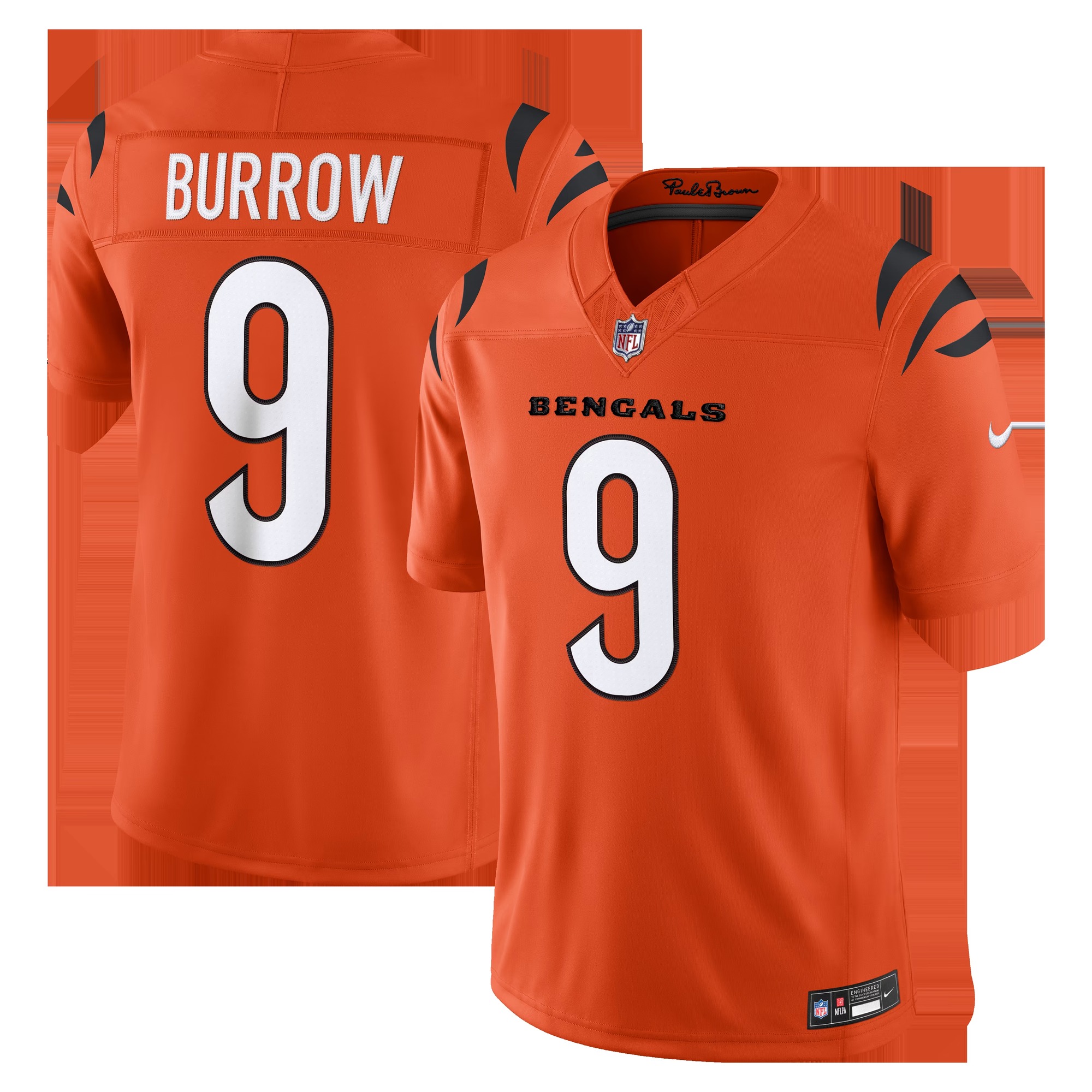 Orange Cincinnati Bengals alternate stitched limited jersey with BURROW 9 on the back