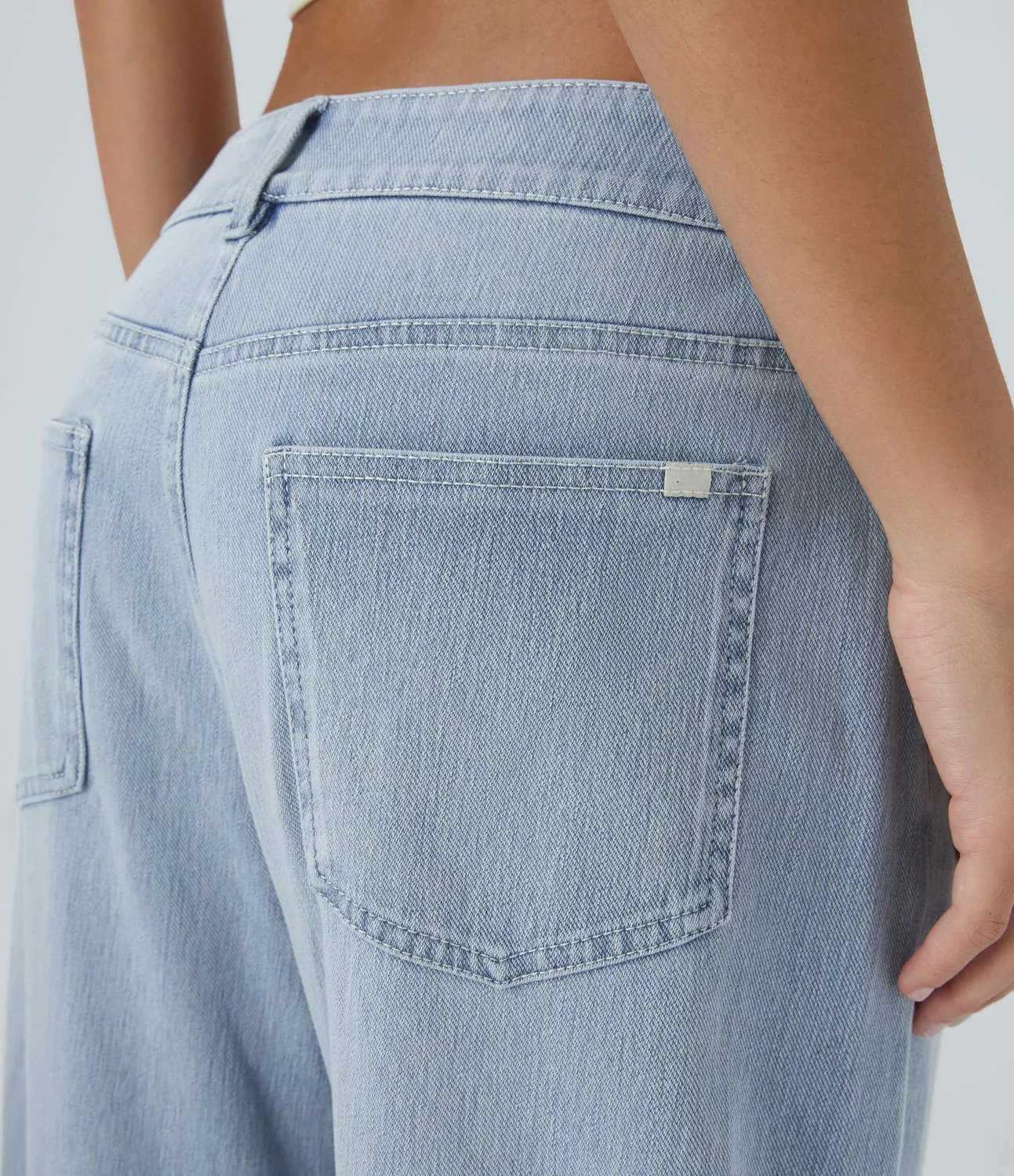 Magic Low Rise Button Zipper Multiple Pockets Washed Stretchy Knit Wide Leg Casual Jeans
