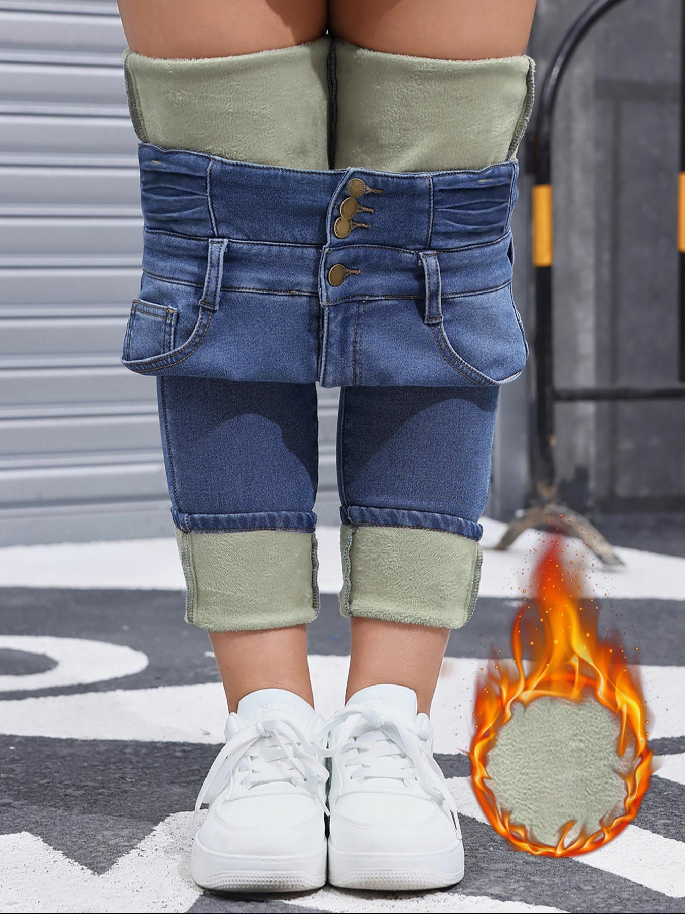 Women's Comfortable Minimalist Chic Fleece-Lined Slim Fitting Jeans, High-Stretch Thick-Woven Slimming Fitted Denim Pants for Winter