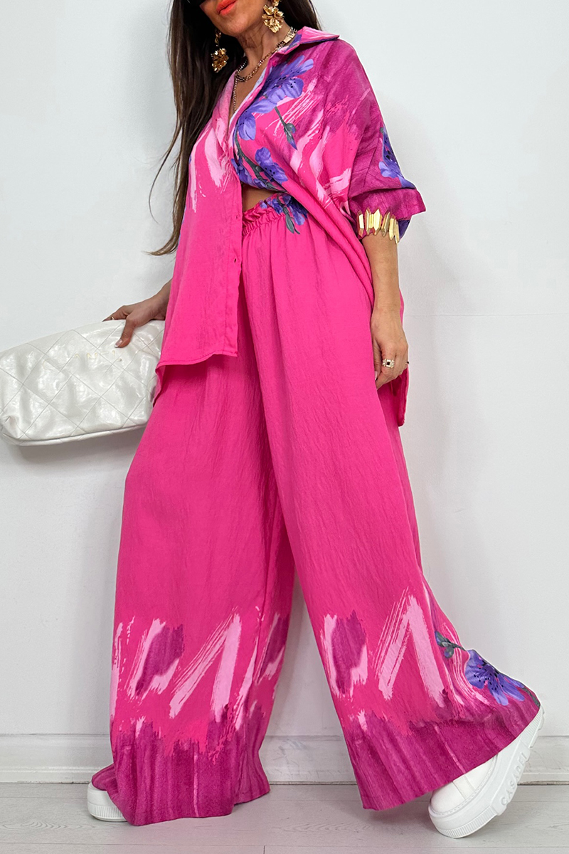 Ladies' Lapel Printed Loose Casual Suit