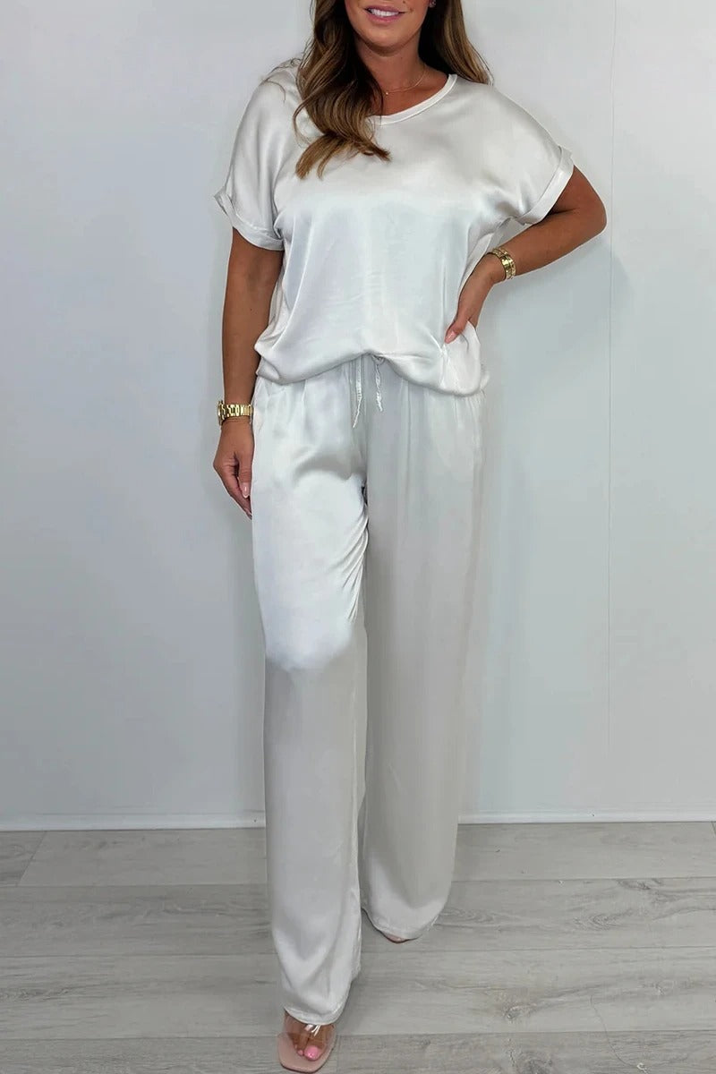Women's Round Neck Satin Loose Casual Suit