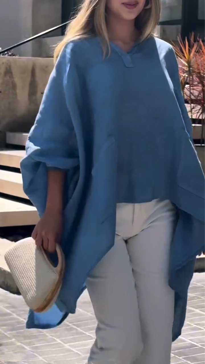 Women's Lapel Cotton and Linen Irregular Loose Casual Top