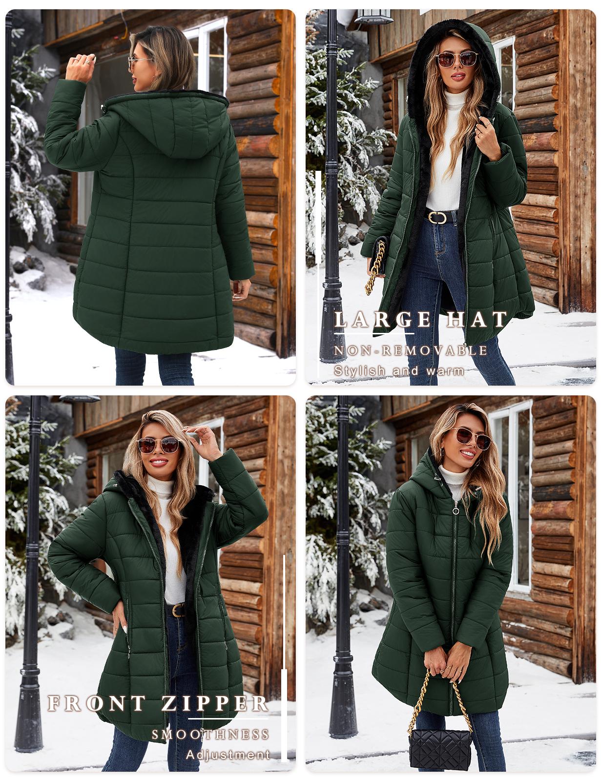 Women's fleece-lined hooded winter coat detail 9