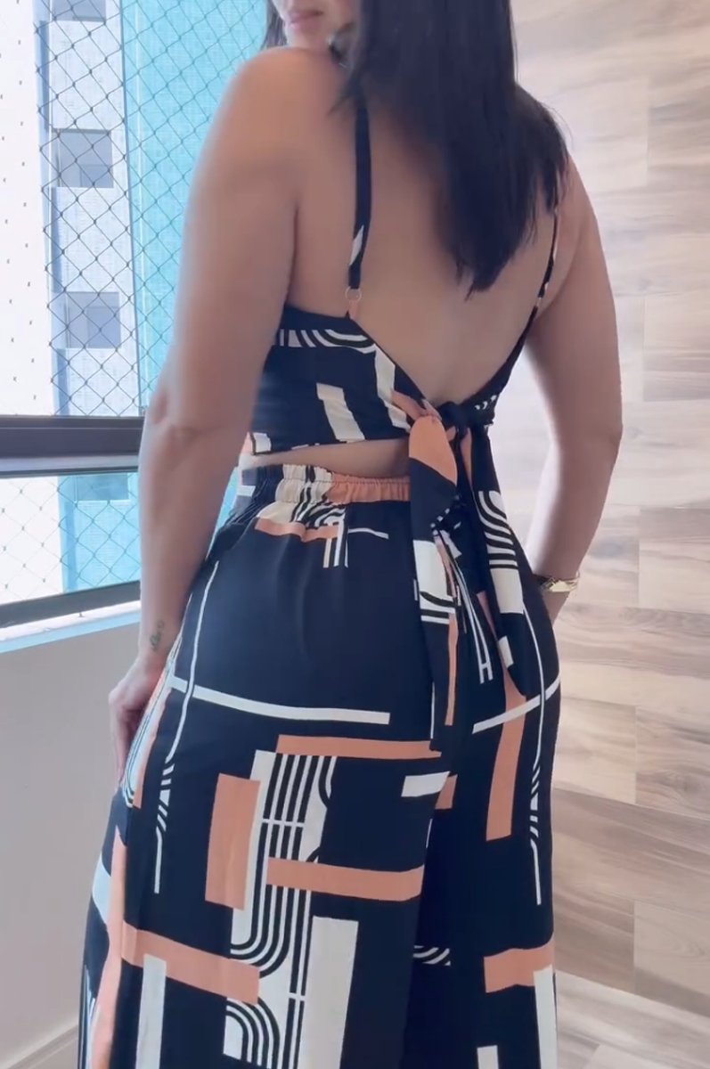 Women's Sexy Backless Twist Top Slit Wide Leg Pants Suit