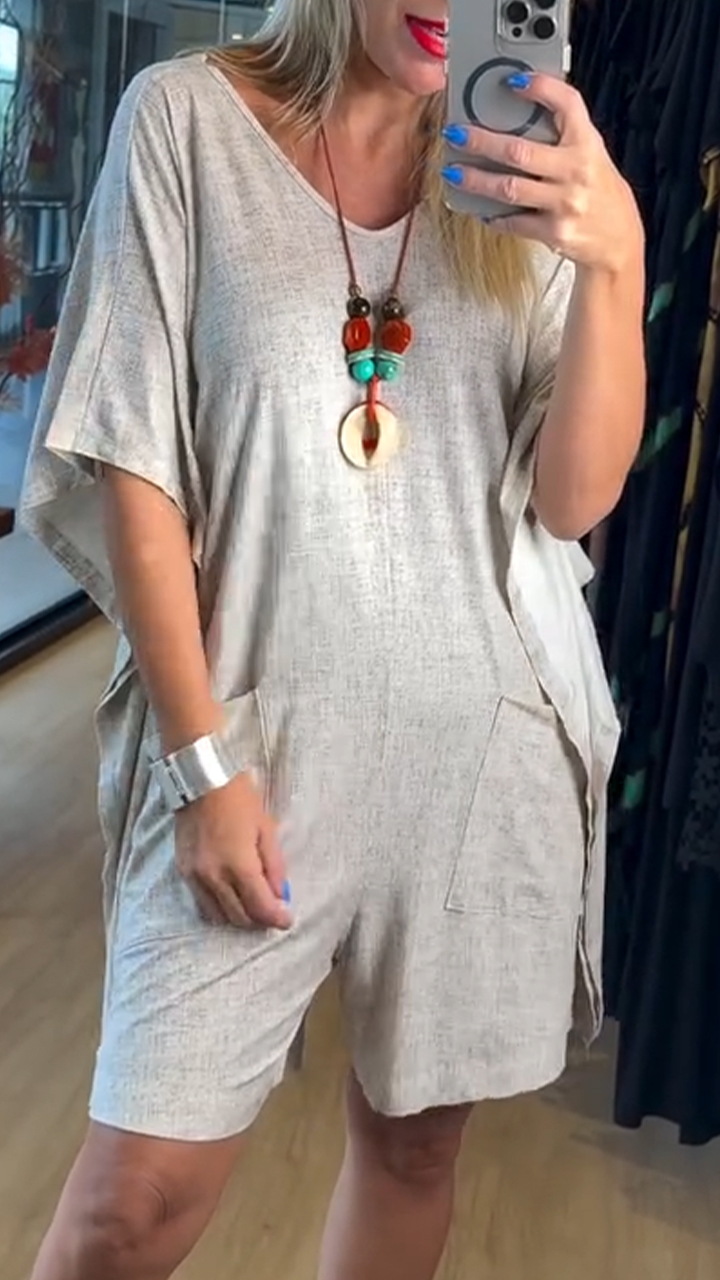 Women's V-neck Short-sleeved Casual Jumpsuit