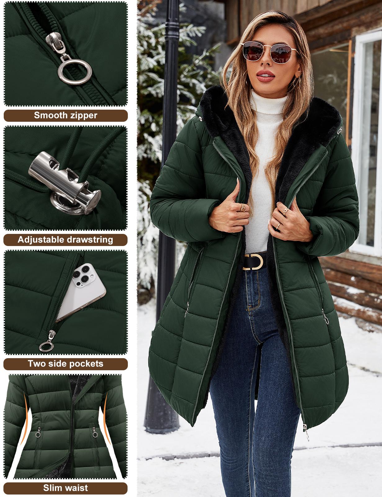 Women's fleece-lined hooded winter coat detail 12