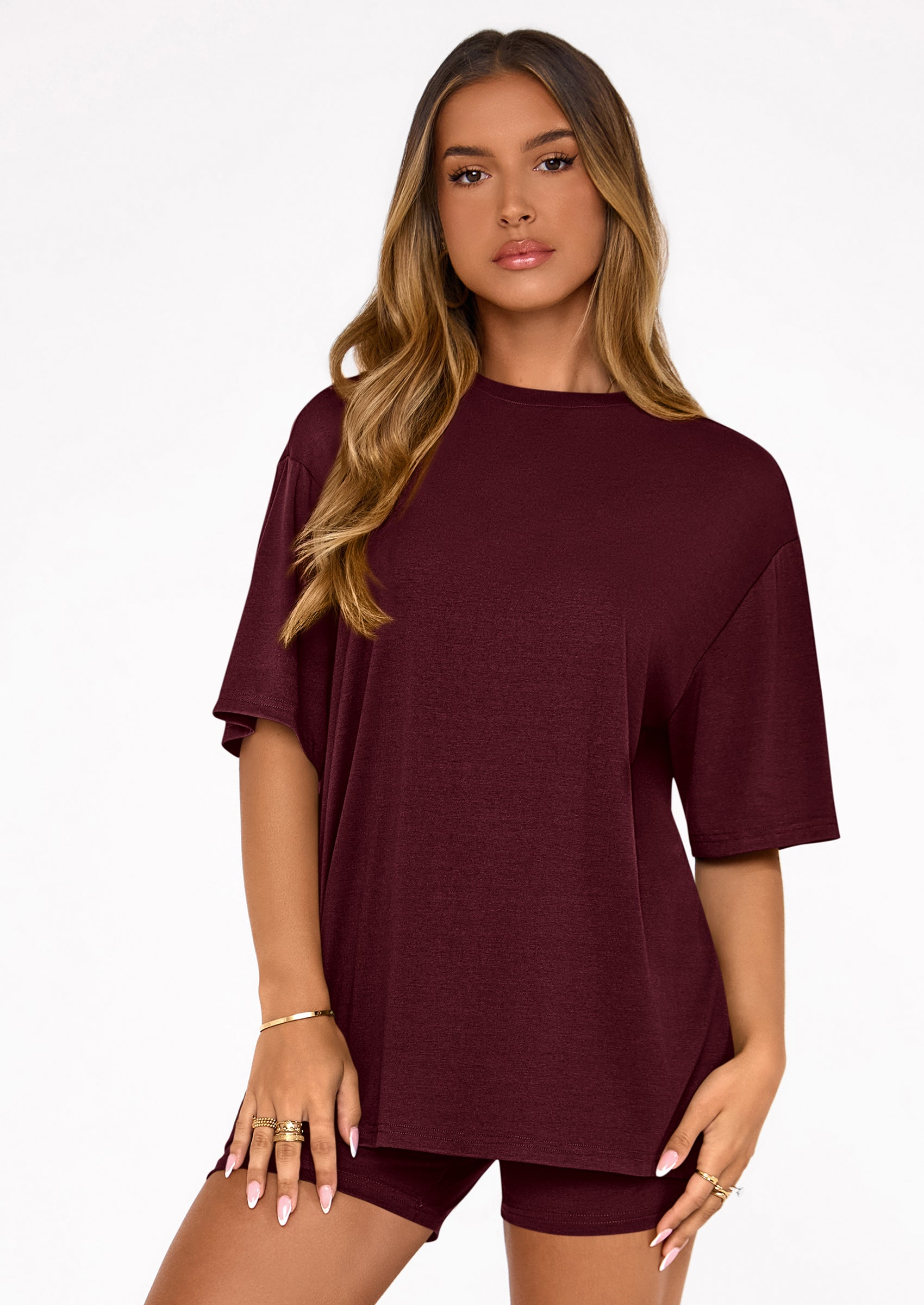 Women's Two Piece Matching Lounge Sets Summer Casual Tops Short Sleeve Shirts Shorts Travel Airport Outfits