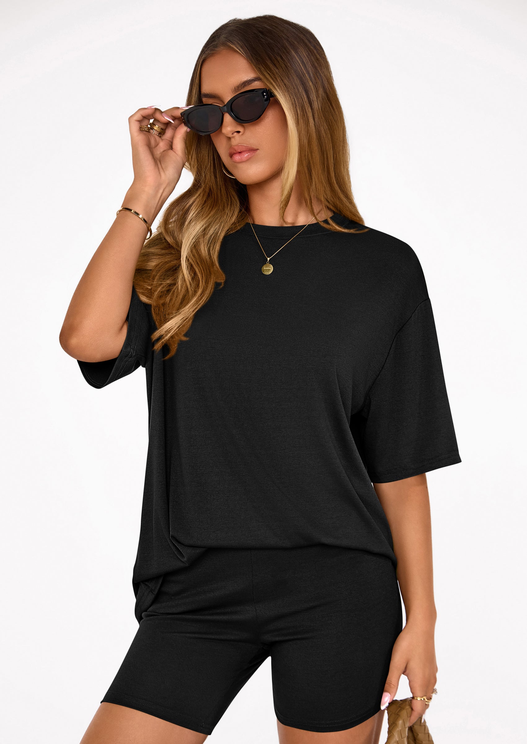 Women's Two Piece Matching Lounge Sets Summer Casual Tops Short Sleeve Shirts Shorts Travel Airport Outfits