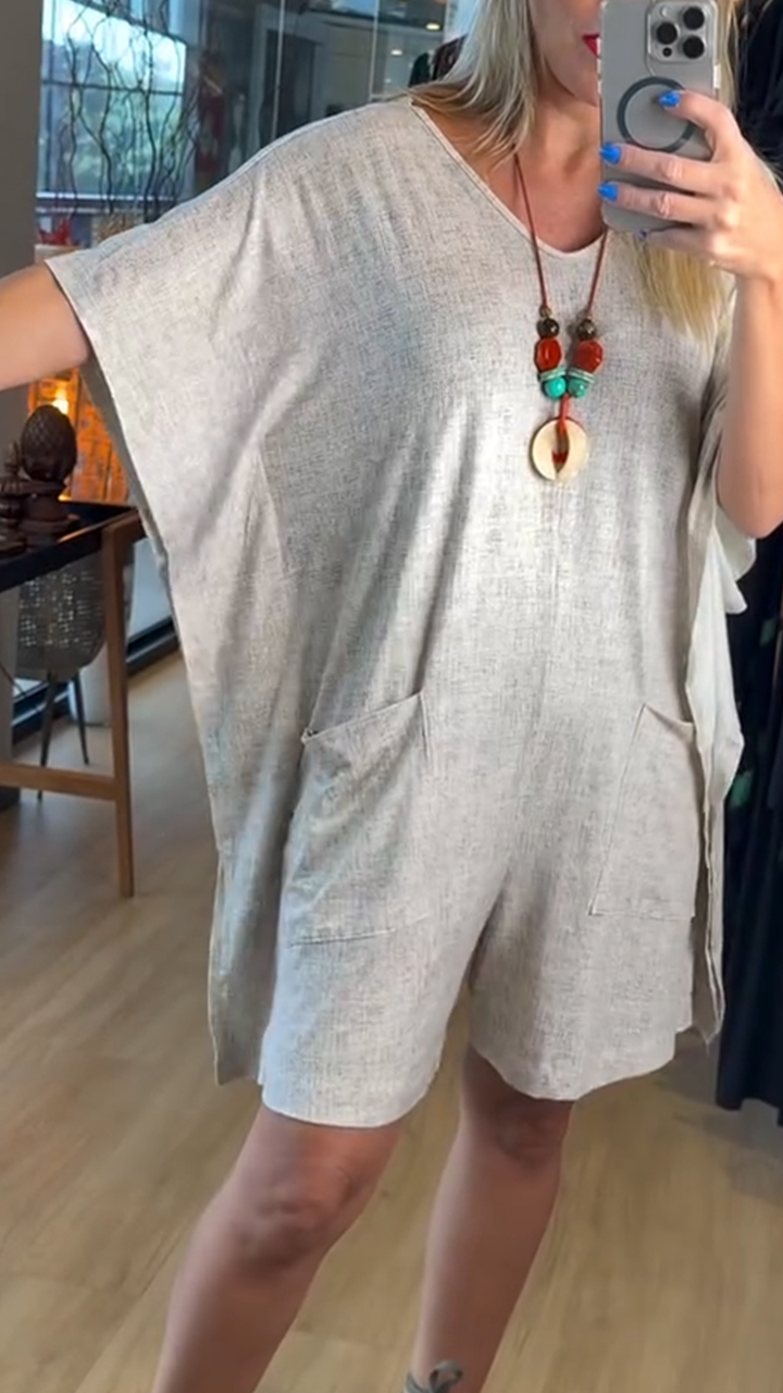 Women's V-neck Short-sleeved Casual Jumpsuit