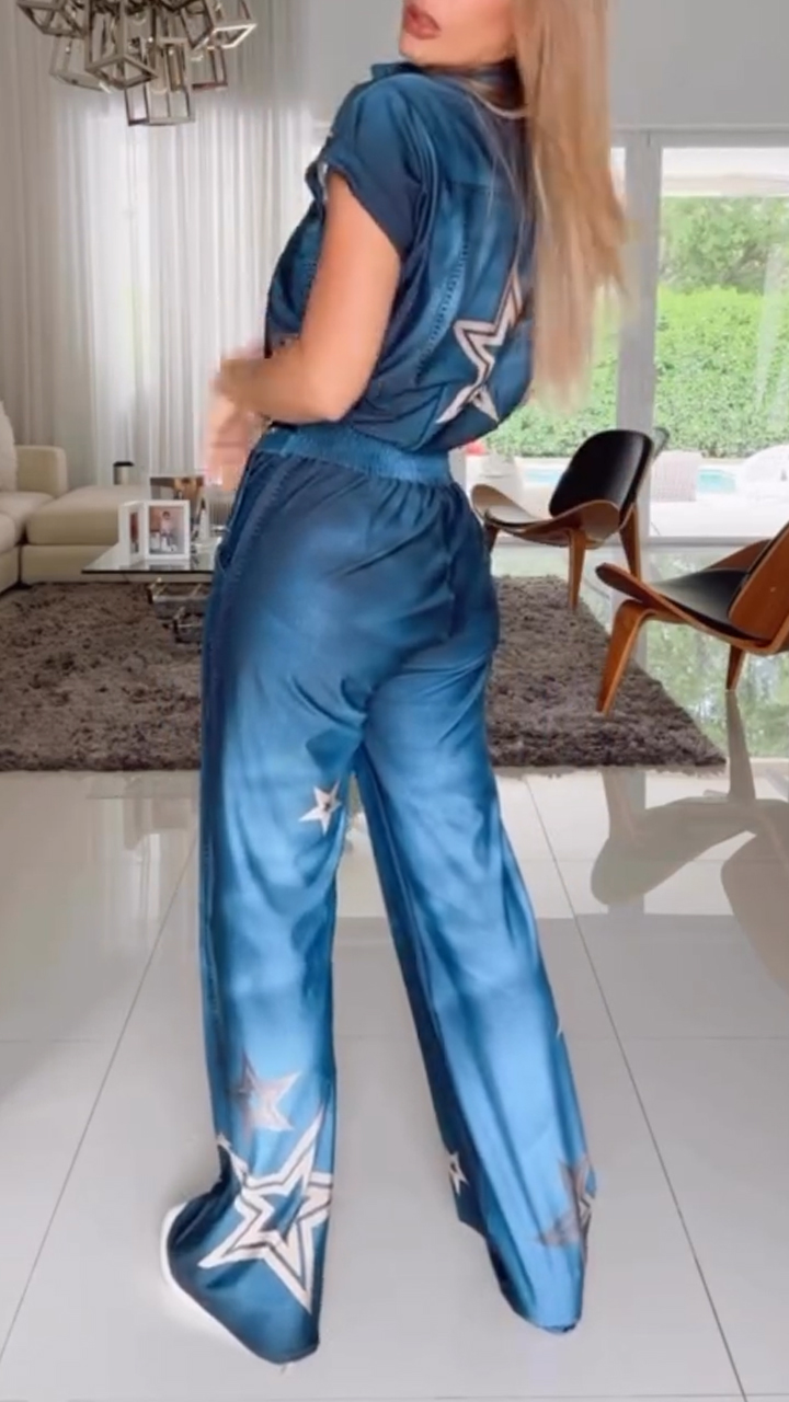 Women's Zipper Printed Lace-up Casual Jumpsuit