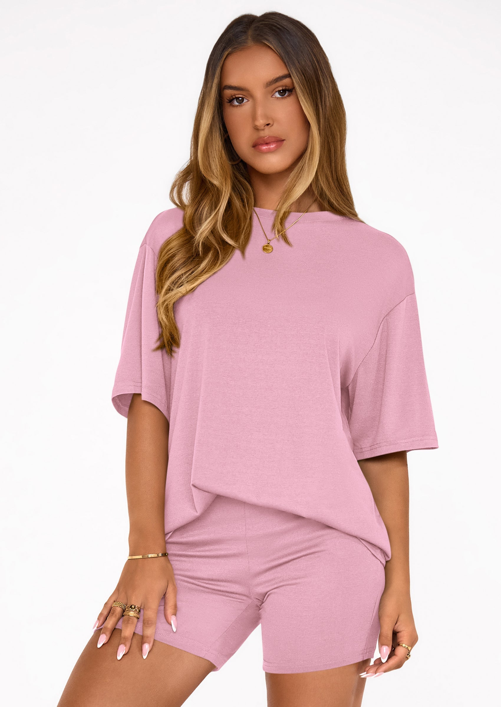 Women's Two Piece Matching Lounge Sets Summer Casual Tops Short Sleeve Shirts Shorts Travel Airport Outfits