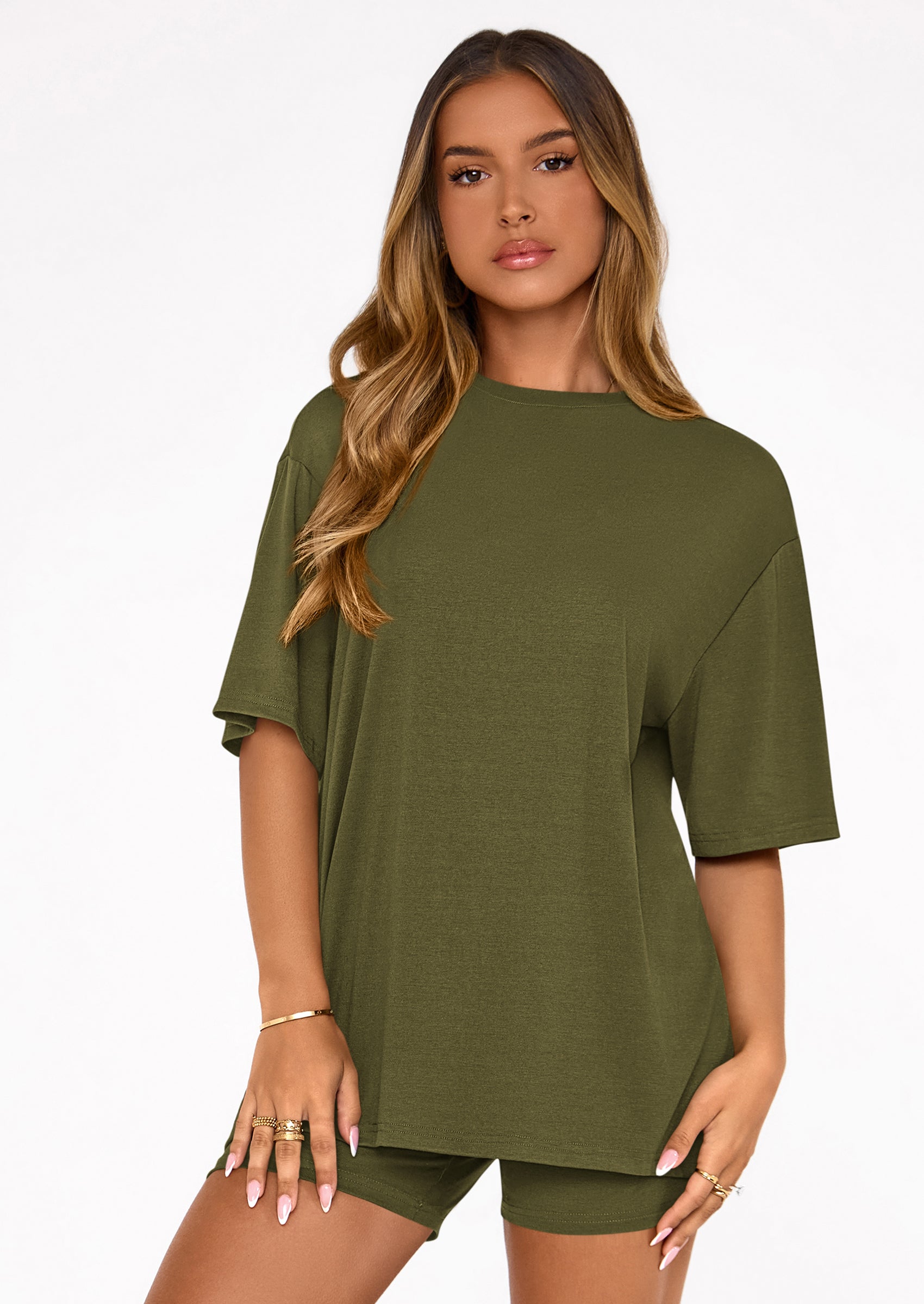 Women's Two Piece Matching Lounge Sets Summer Casual Tops Short Sleeve Shirts Shorts Travel Airport Outfits